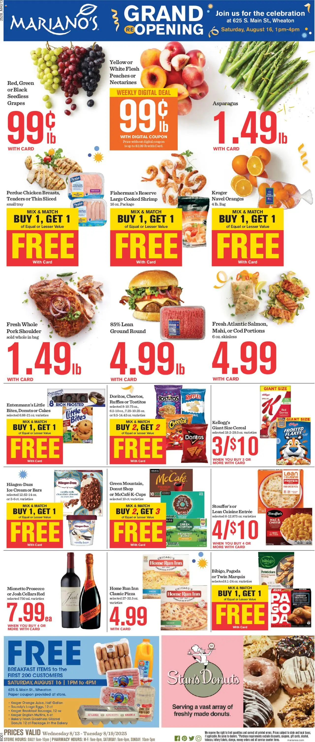 Mariano's Weekly Ad - valid from 13.08.2025 | Page: 1 | Products: Asparagus, Chocolate, Pizza, Grapes