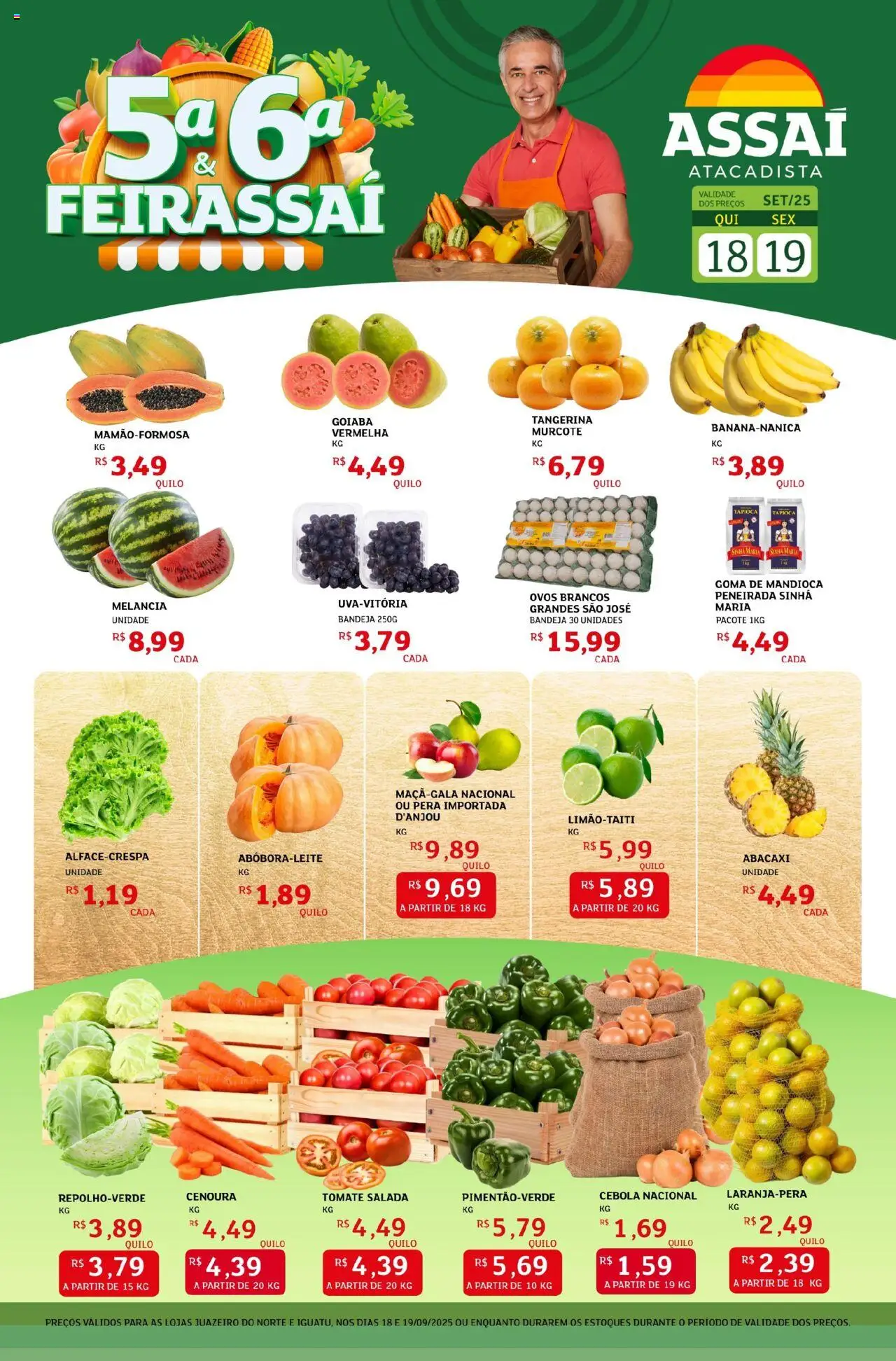 Assaí Atacadista Folheto - válido de 18.09.2025 | Página: 1 | Produtos: Goiaba, Pera, Cebola, Ovos