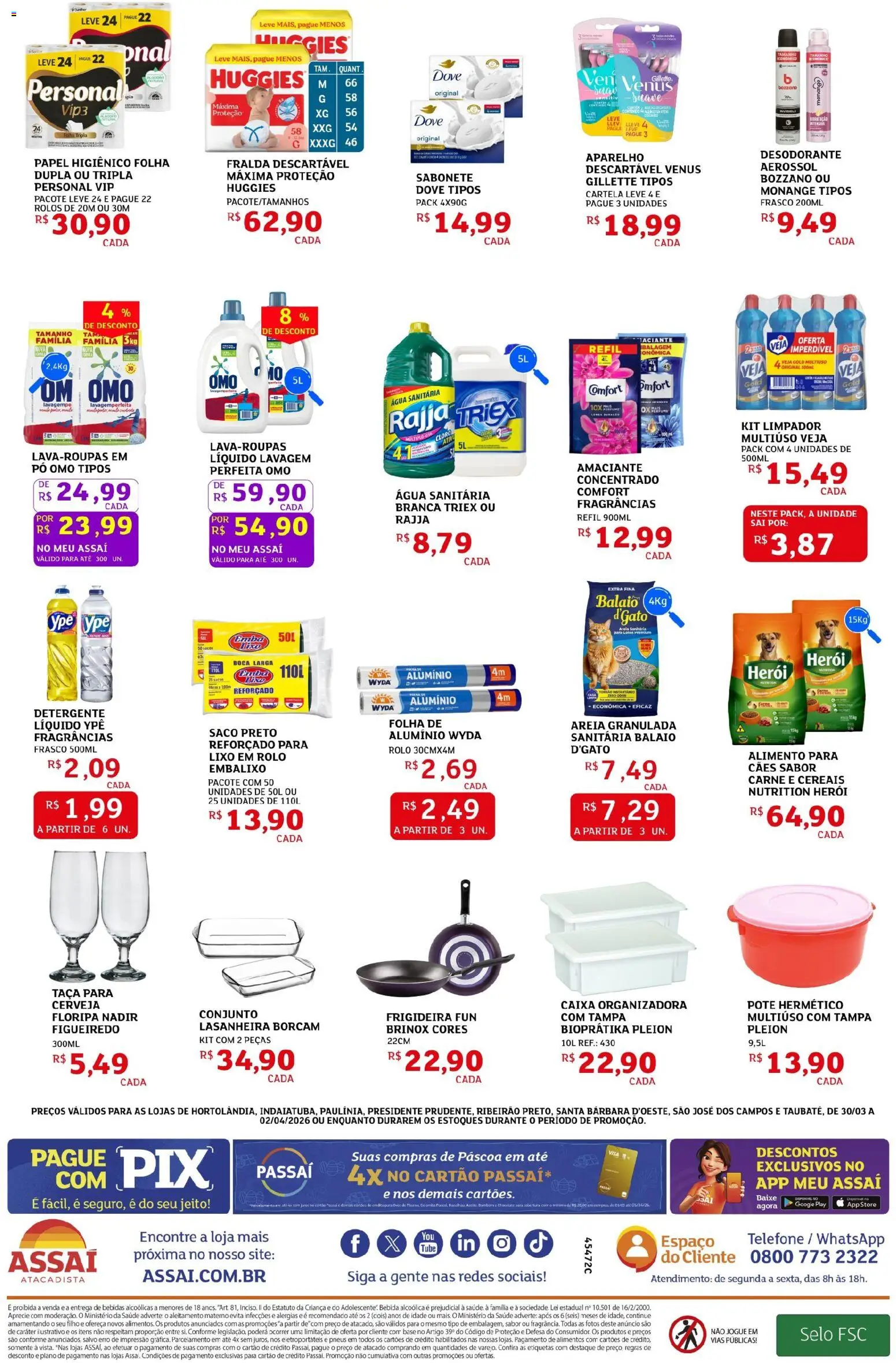 Assaí Atacadista Folheto - válido de 30.03.2026 | Página: 4 | Produtos: Rolo, Detergente, Cerveja, Água sanitária