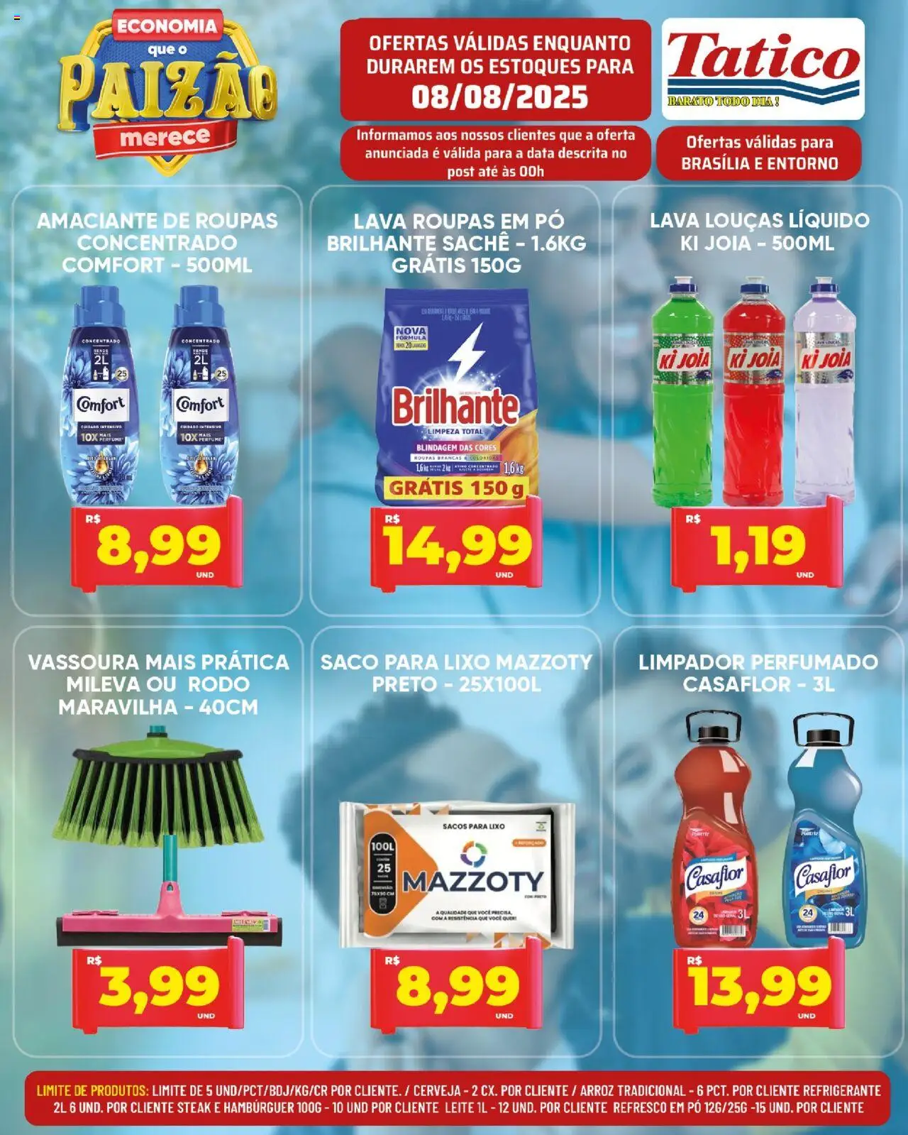 Tatico Folheto - válido de 08.08.2025 | Página: 12 | Produtos: Amaciante de roupas, Leite, Hambúrguer, Vassoura