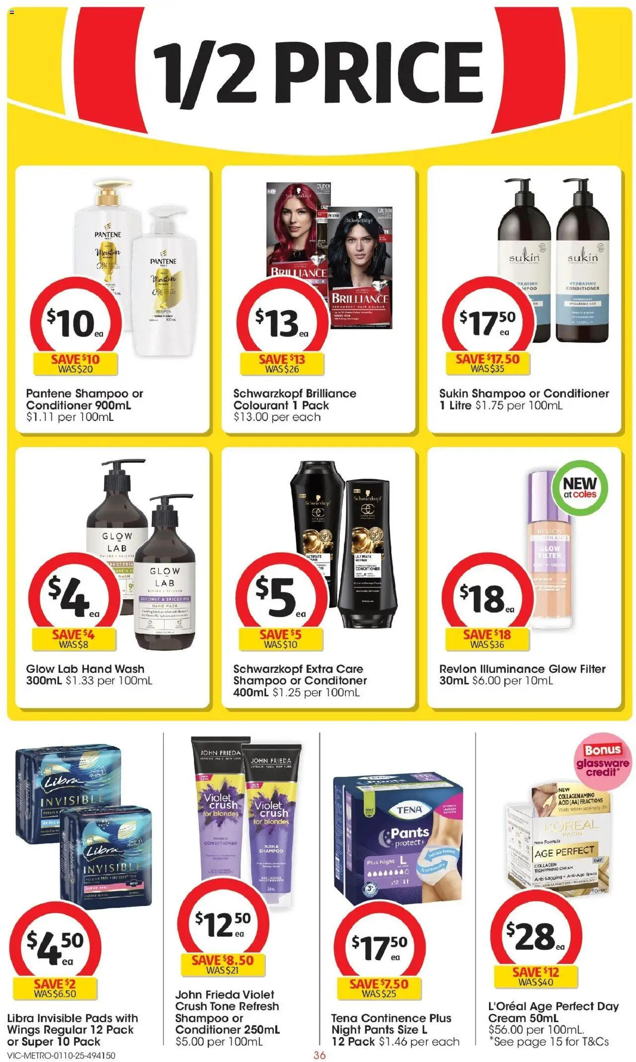 Coles catalogue - valid from 01.10.2025 | Page: 36 | Products: Conditioner, Glassware, Pants, Hand wash