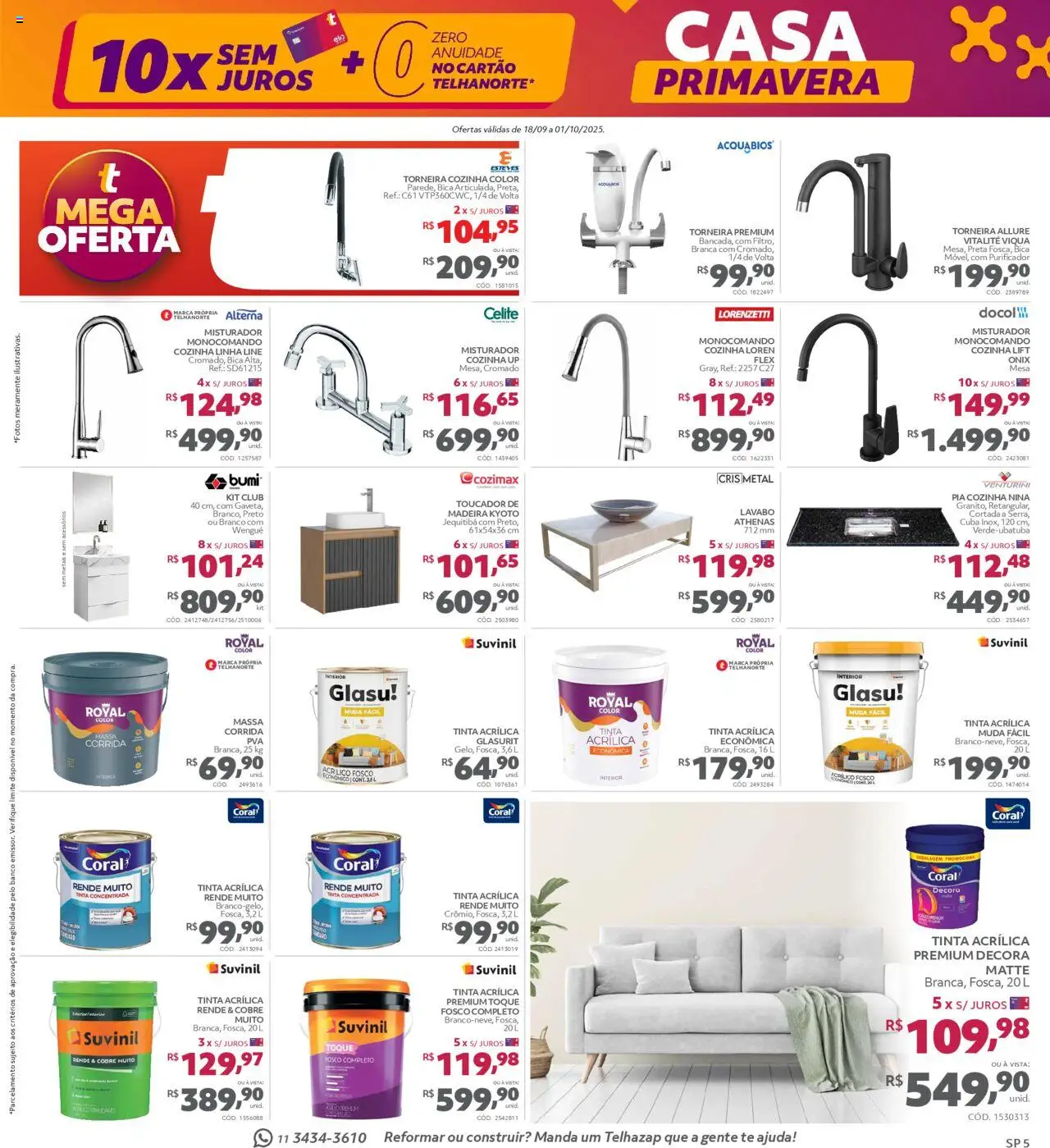 Telhanorte Folheto - válido de 18.09.2025 | Página: 5 | Produtos: Massa, Cuba, Pia, Tinta