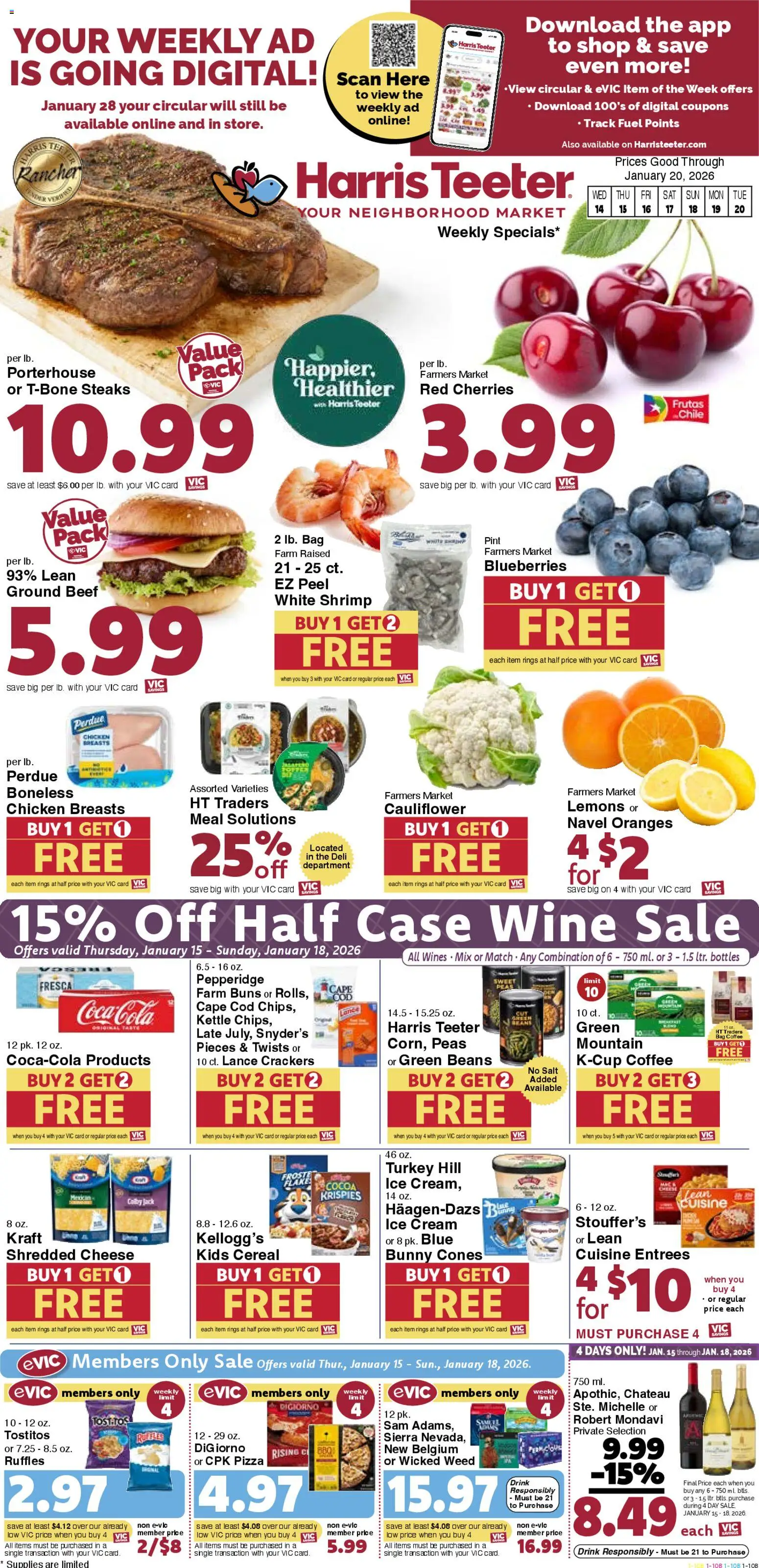 Harris Teeter Weekly Ad - valid from 14.01.2026 | Page: 1 | Products: Wine, Beef, Salt, Cauliflower
