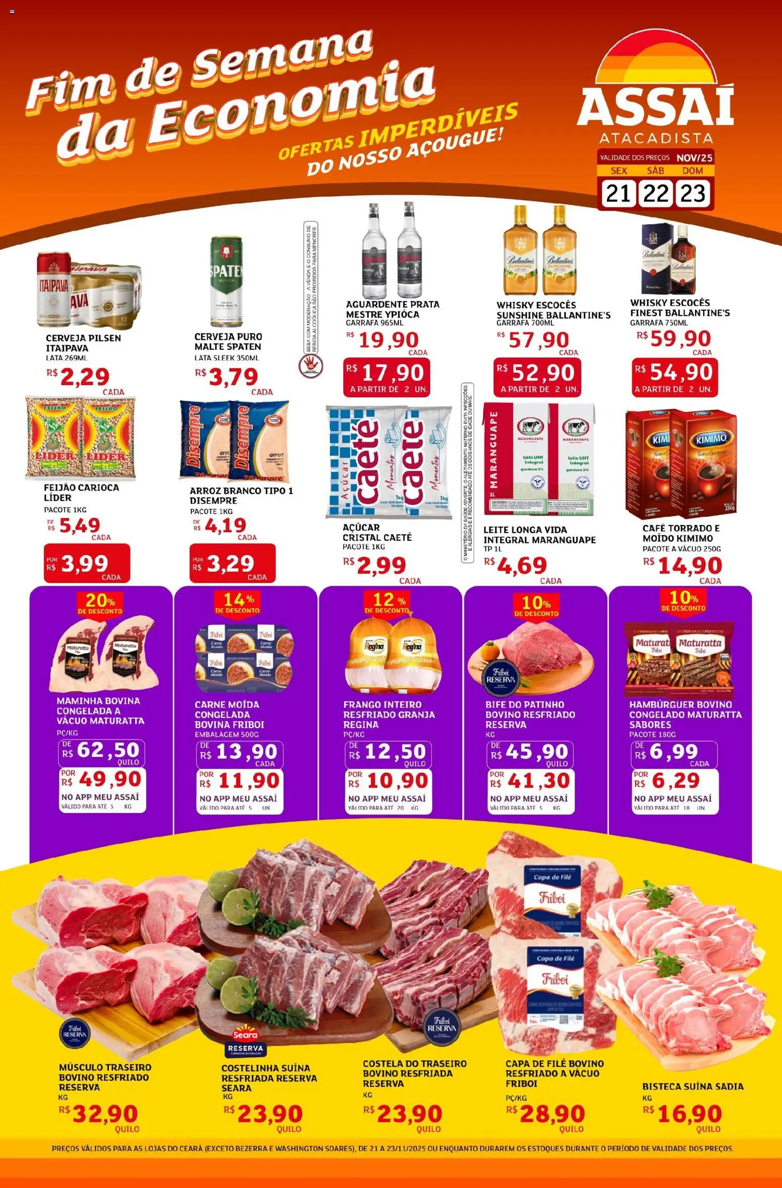 Assaí Atacadista Folheto - válido de 21.11.2025 | Página: 1 | Produtos: Whisky, Maminha, Leite, Hambúrguer