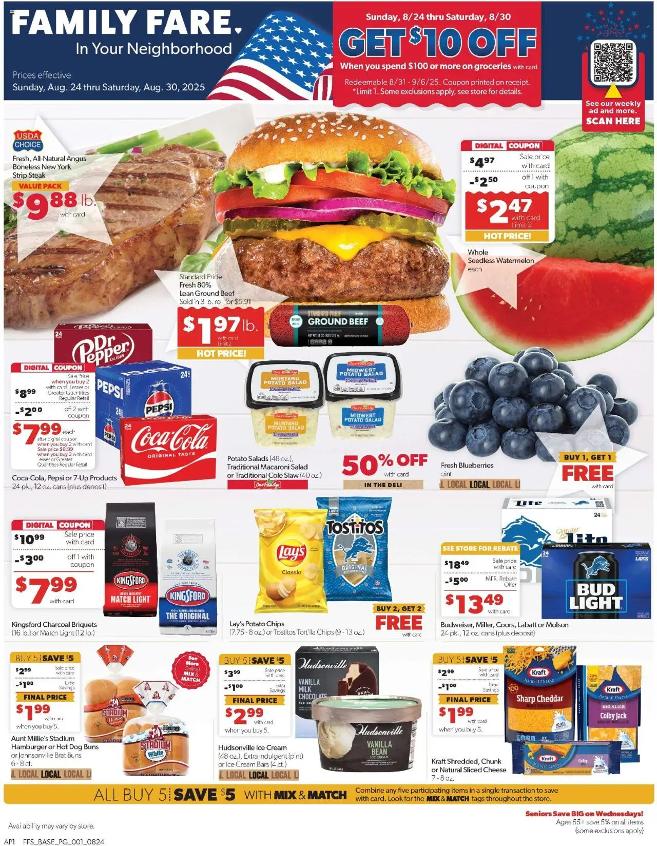 Family Fare Weekly Ad - MI - valid from 24.08.2025 | Page: 1 | Products: Beef, Ice cream, Watermelon, Blueberries
