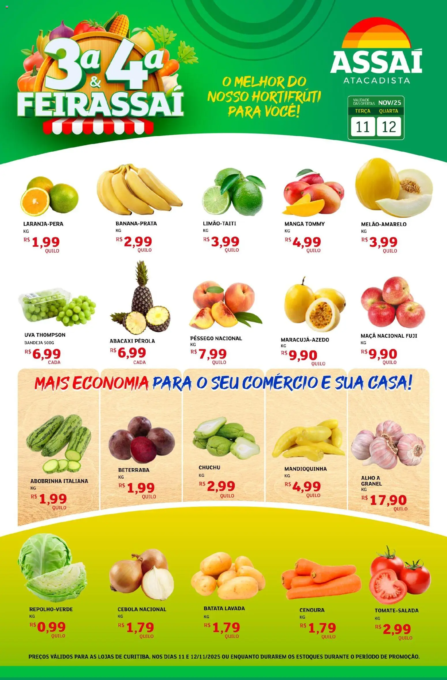 Assaí Atacadista Folheto - válido de 11.11.2025 | Página: 1 | Produtos: Pêssego, Cebola, Cenoura, Batata