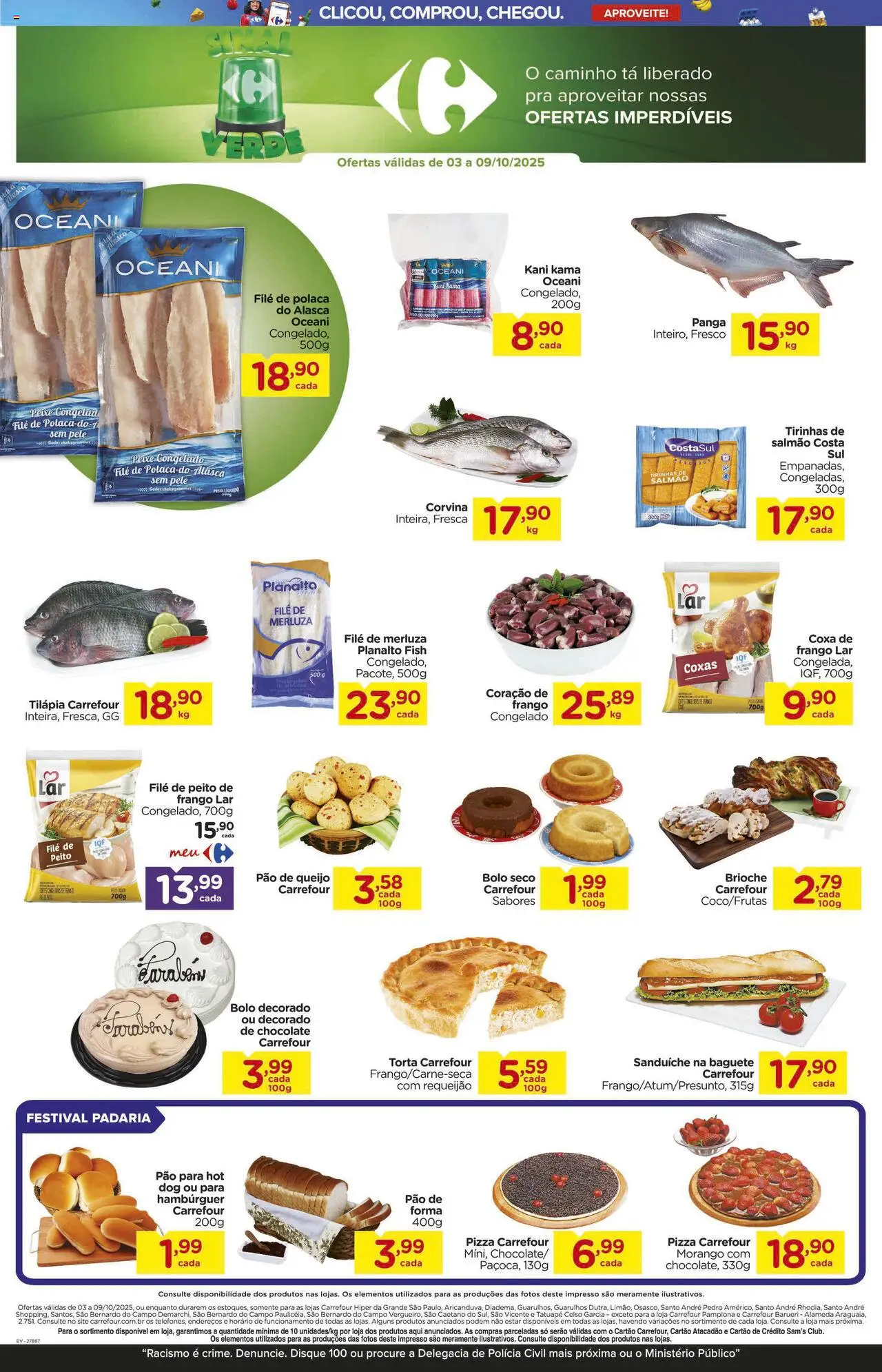 Carrefour Folheto - válido de 03.10.2025 | Página: 4 | Produtos: Salmão, Tilápia, Requeijão, File de polaca