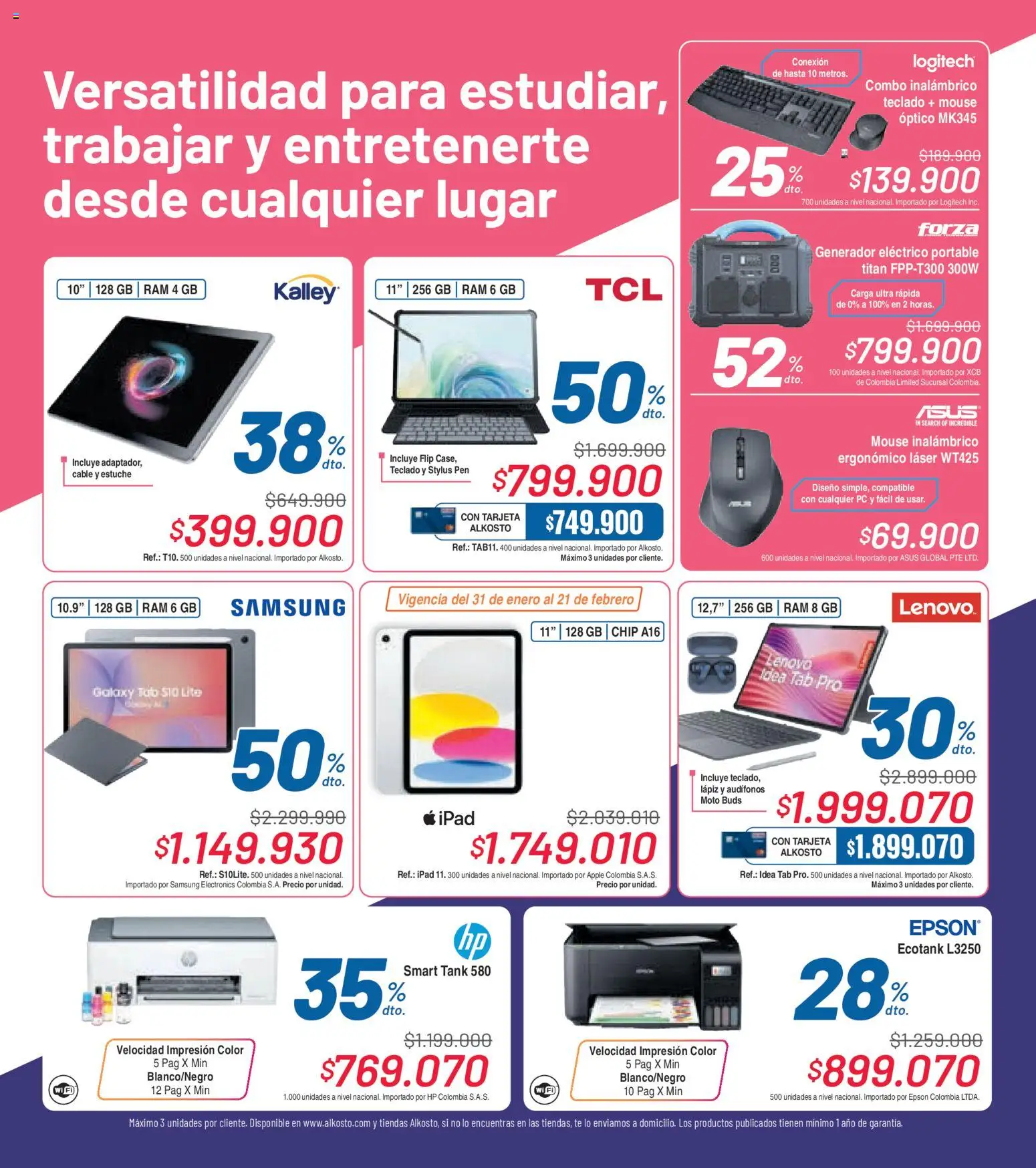 Alkosto revista - valida desde el 31.01.2026 | Página: 8 | Productos: Té, Teclado, Cable, Mouse