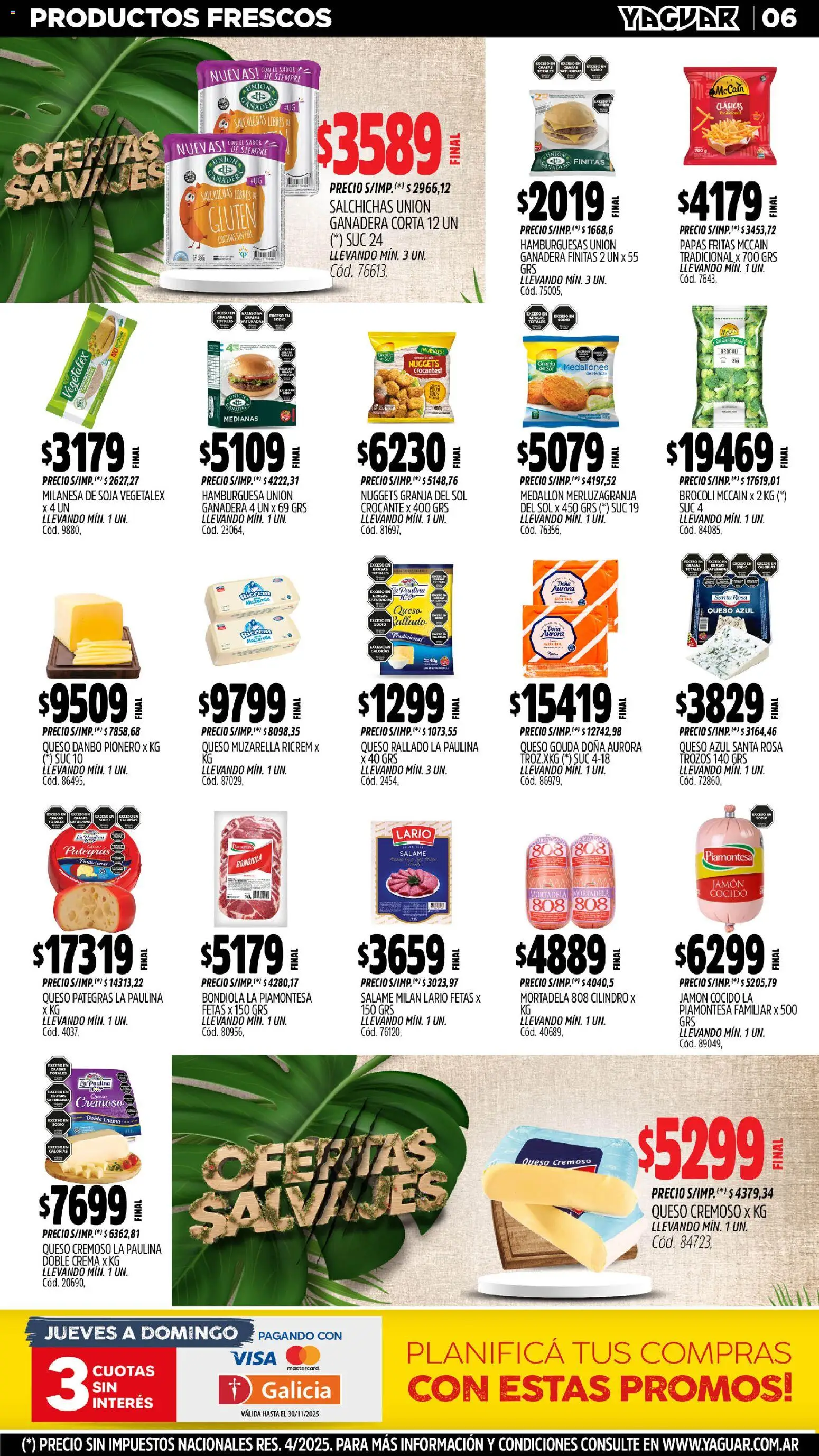 Yaguar - Neuquén │ válido desde el 03.11.2025 | Página: 6 | Productos: Milanesa, Jamón, Papas fritas, Crema