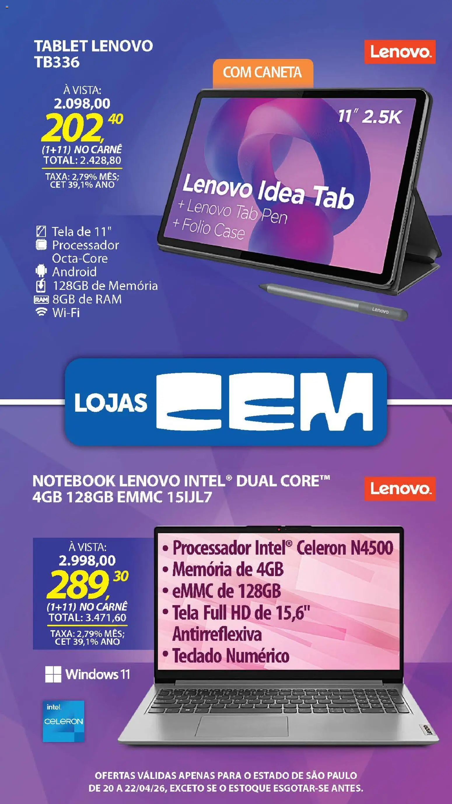 Lojas Cem Folheto - válido de 20.04.2026 | Página: 14 | Produtos: Memória ram, Caneta, Tela, Teclado