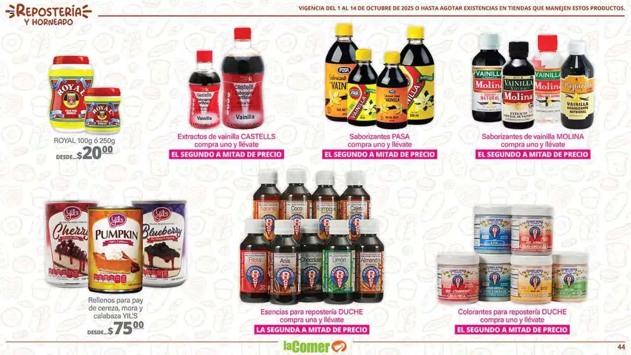 Nuevas ofertas de La Comer válidas en toda la República Mexicana desde el 01.10.2025. ¡Encuentra las mejores ofertas en La Comer - Folleto! | Página: 44 | Productos: Fresa, Chocolate, Almendra, Esencias