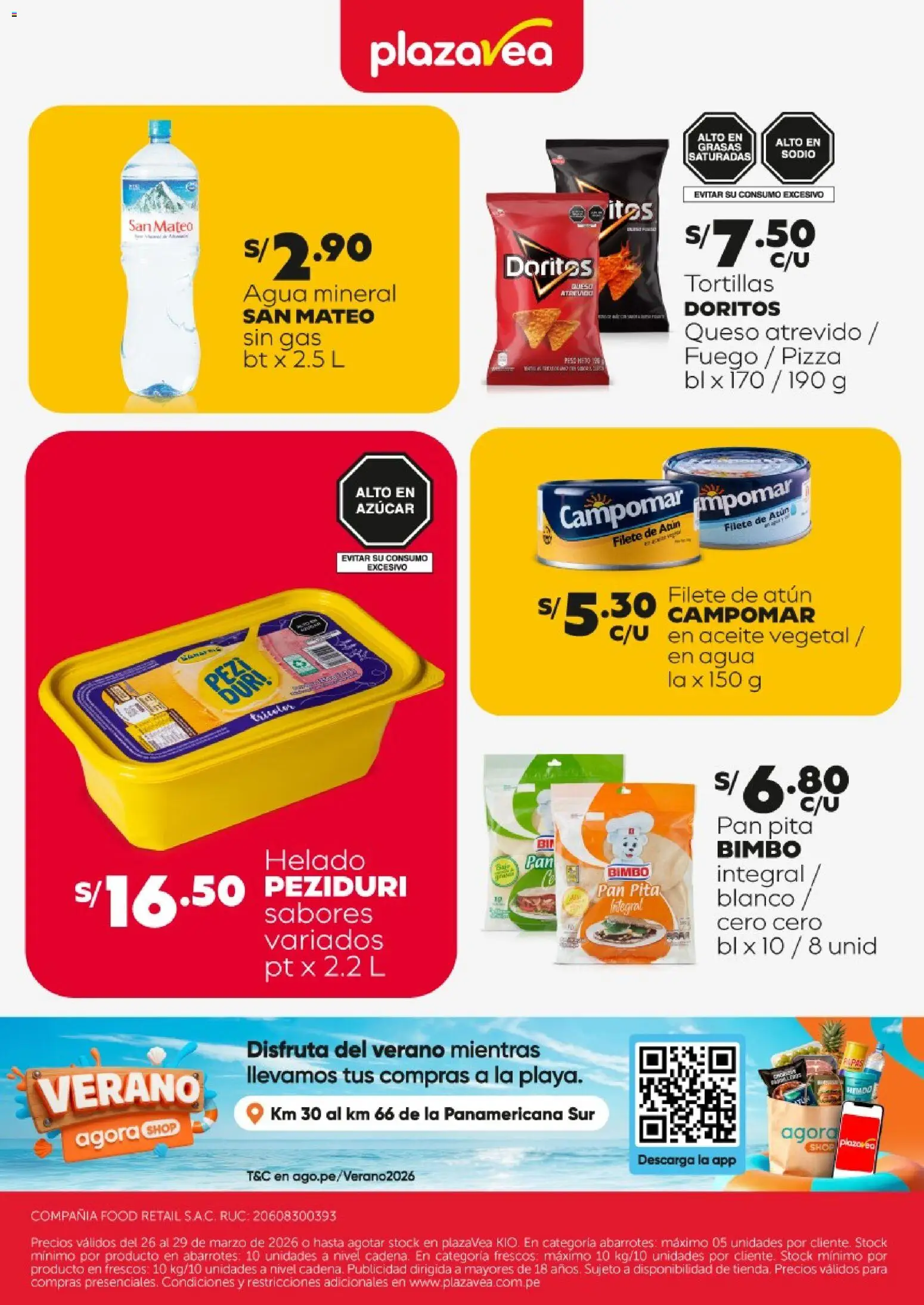 Catálogo Plaza Vea válido desde 26.03.2026 | Página: 2 | Productos: Queso, Aceite, Pan, Helado