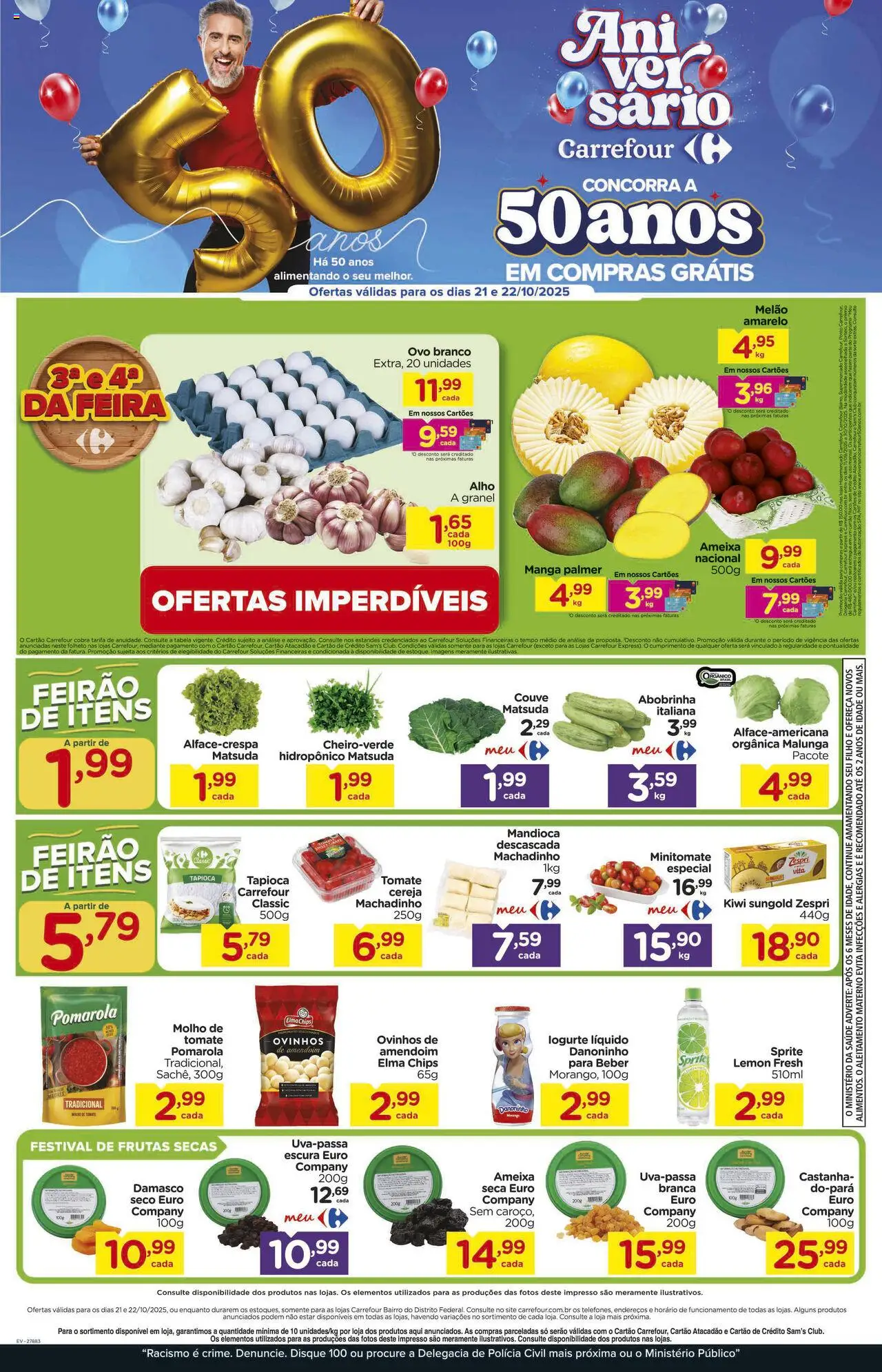 Carrefour Bairro Folheto - válido de 21.10.2025 | Página: 1 | Produtos: Abobrinha, Alho, Mandioca, Elma Chips