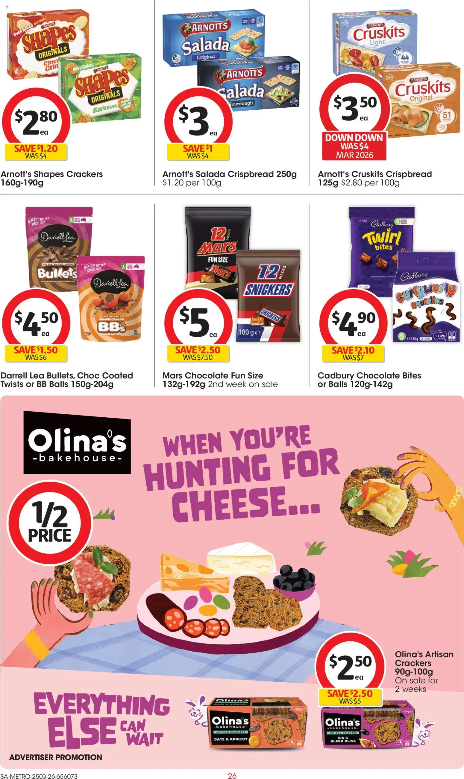 Coles catalogue - valid from 25.03.2026 | Page: 26 | Products: Light, Crackers, Cheese, Chocolate