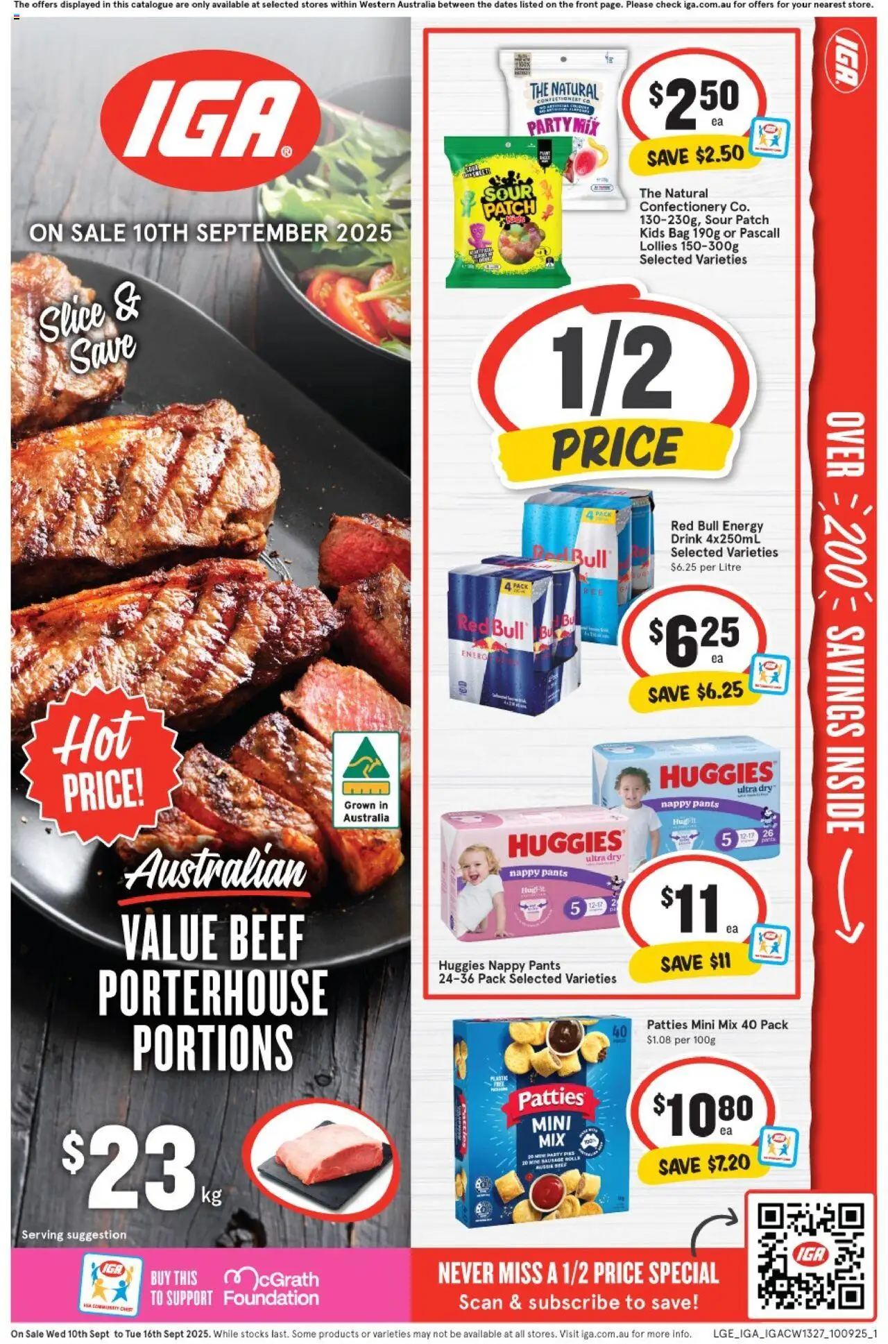 IGA catalogue - valid from 10.09.2025 | Page: 1 | Products: Beef, Lollies, Sausage, Bag