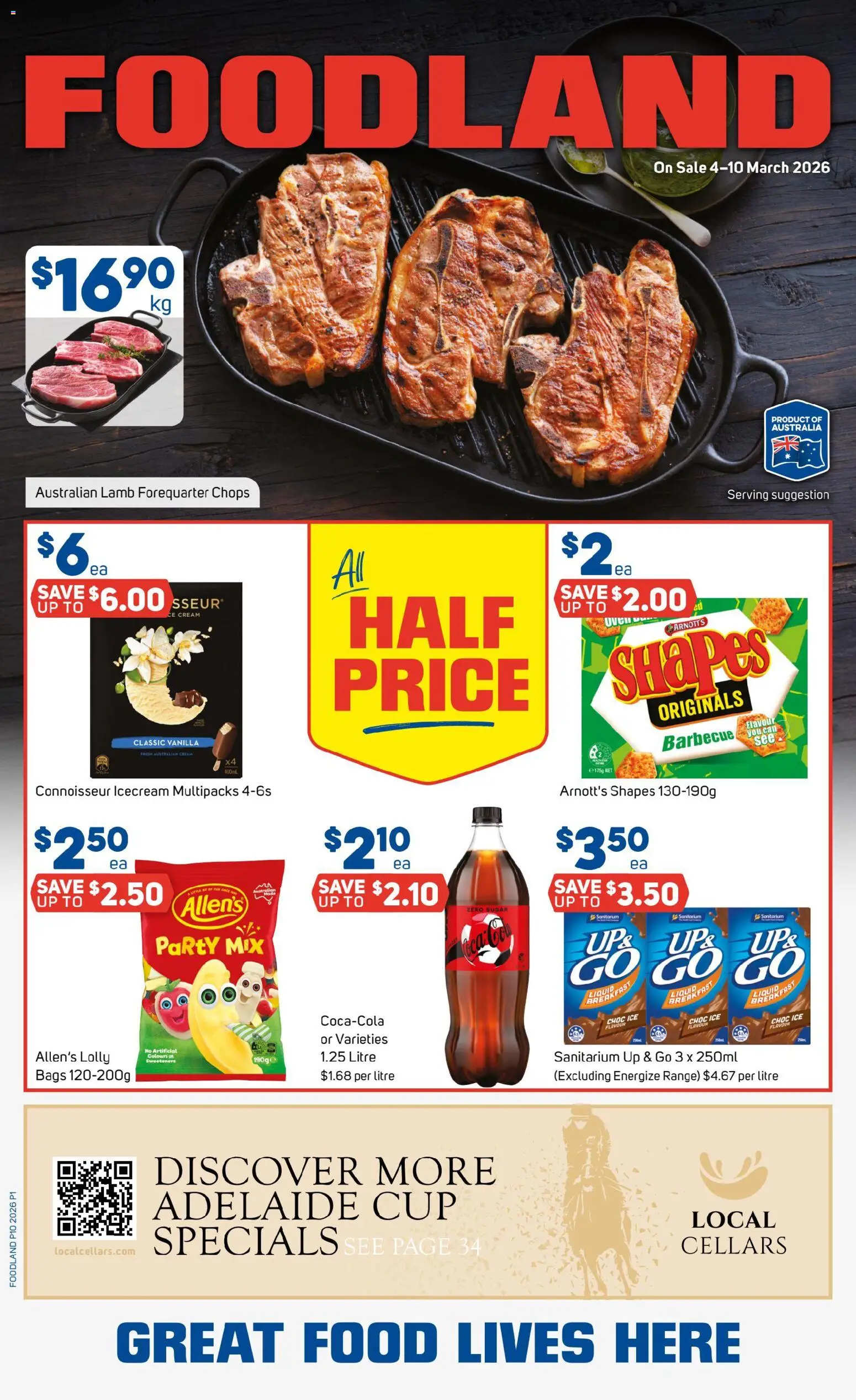 Foodland catalogue - valid from 04.03.2026 | Page: 1 | Products: Lamb, Cream, Sugar, Up & go