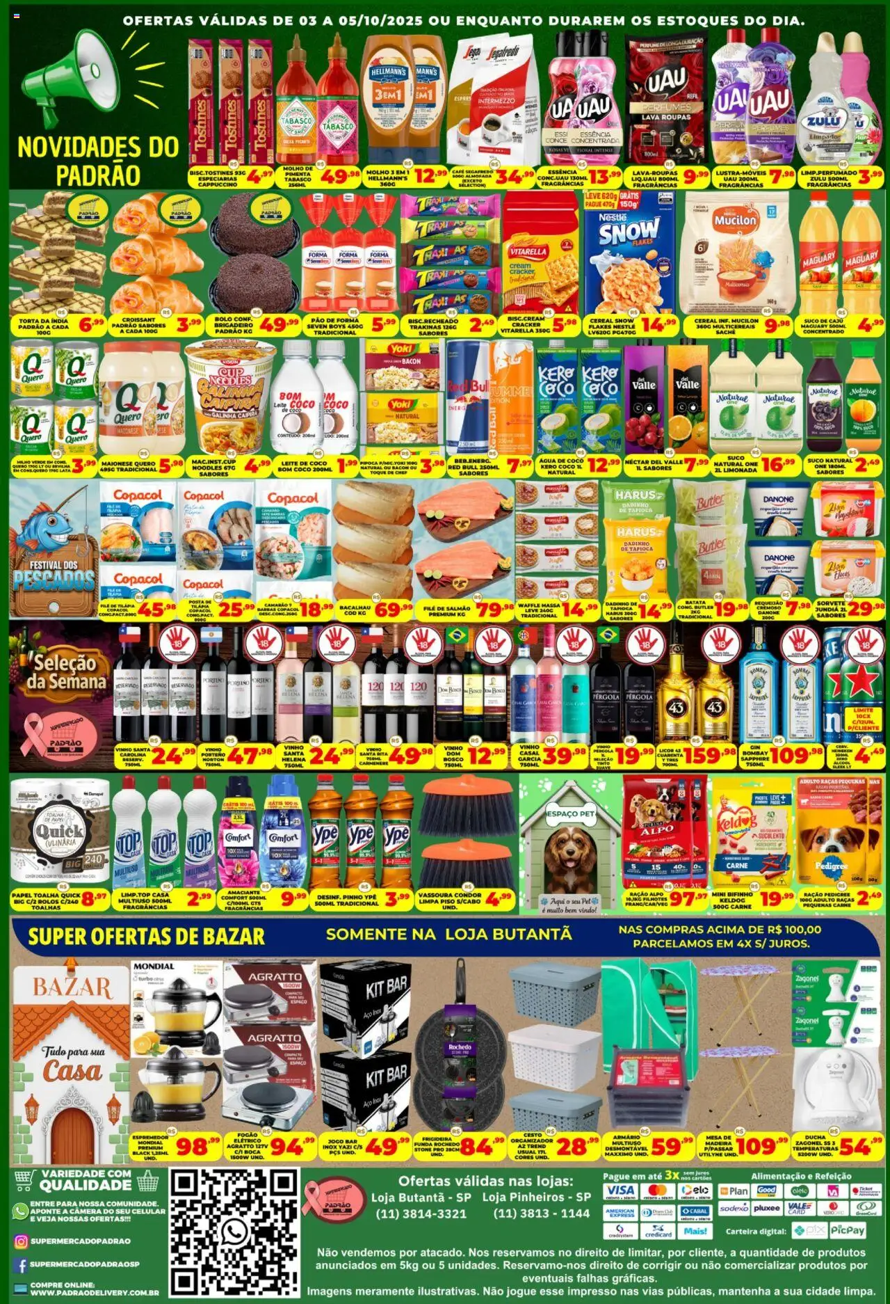 Supermercado Padrão Folheto - válido de 03.10.2025 | Página: 2 | Produtos: Fogão, Celular, Pão, Filé de tilápia
