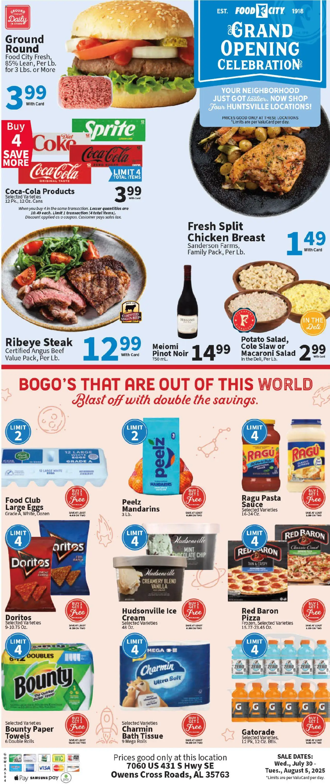 Food City Grand Opening - valid from 30.07.2025 | Page: 1 | Products: Chocolate, Pizza, Beef, Cream