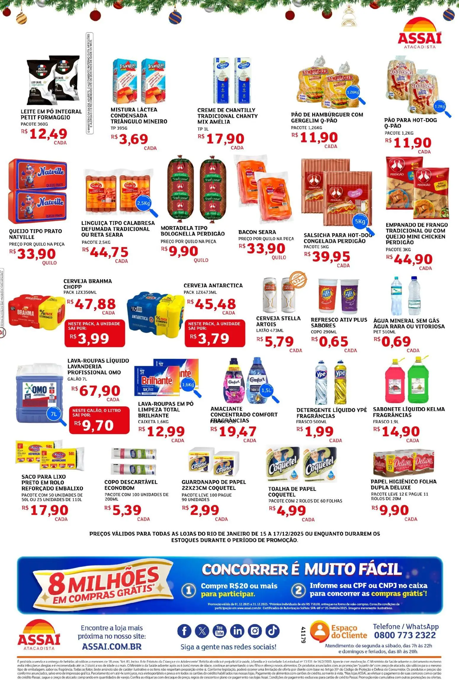Assaí Atacadista Folheto - válido de 15.12.2025 | Página: 2 | Produtos: Leite, Mortadela, Cerveja, Creme