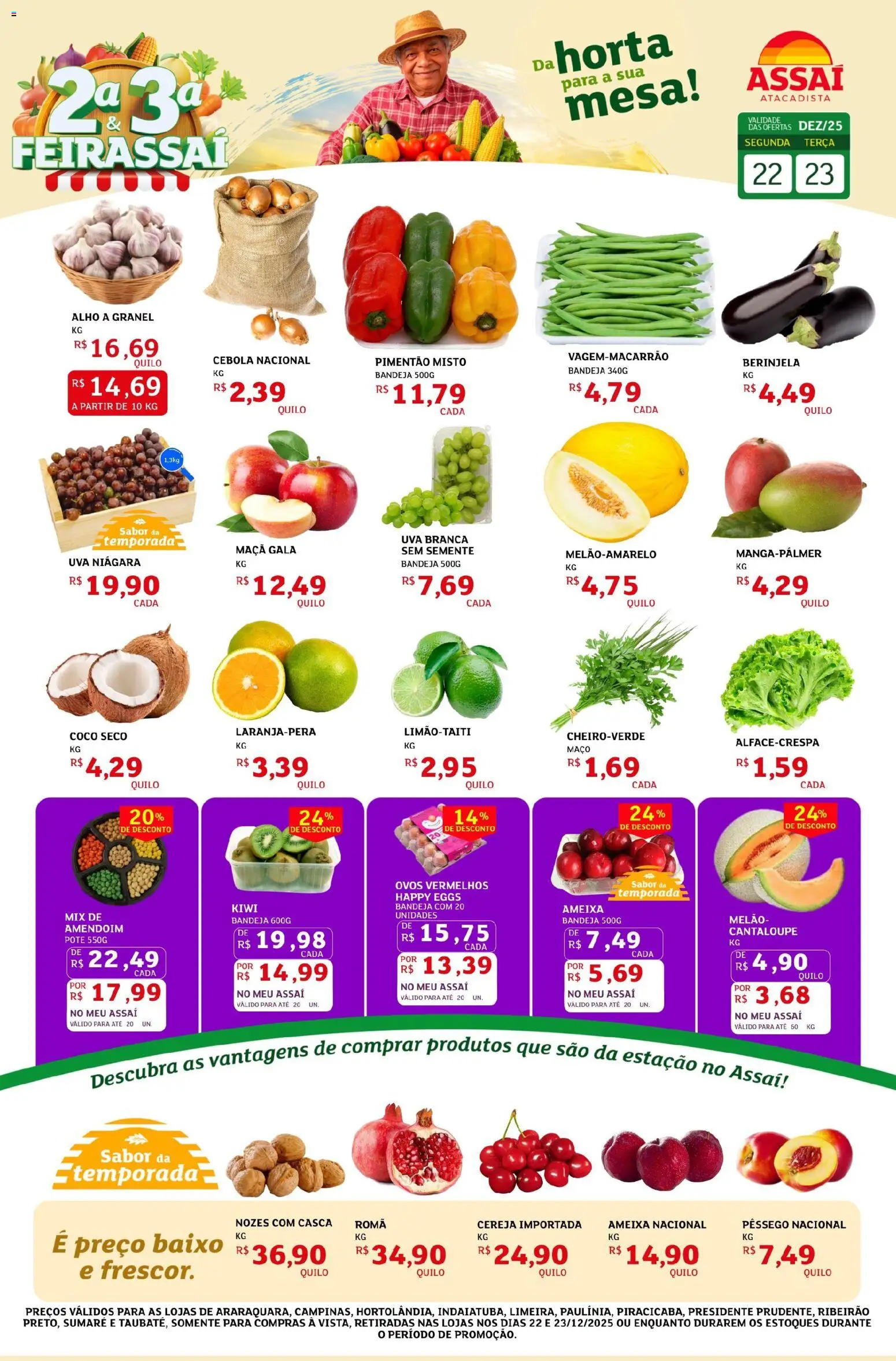 Assaí Atacadista Folheto - válido de 22.12.2025 | Página: 1 | Produtos: Melão, Alho, Cebola, Ameixa