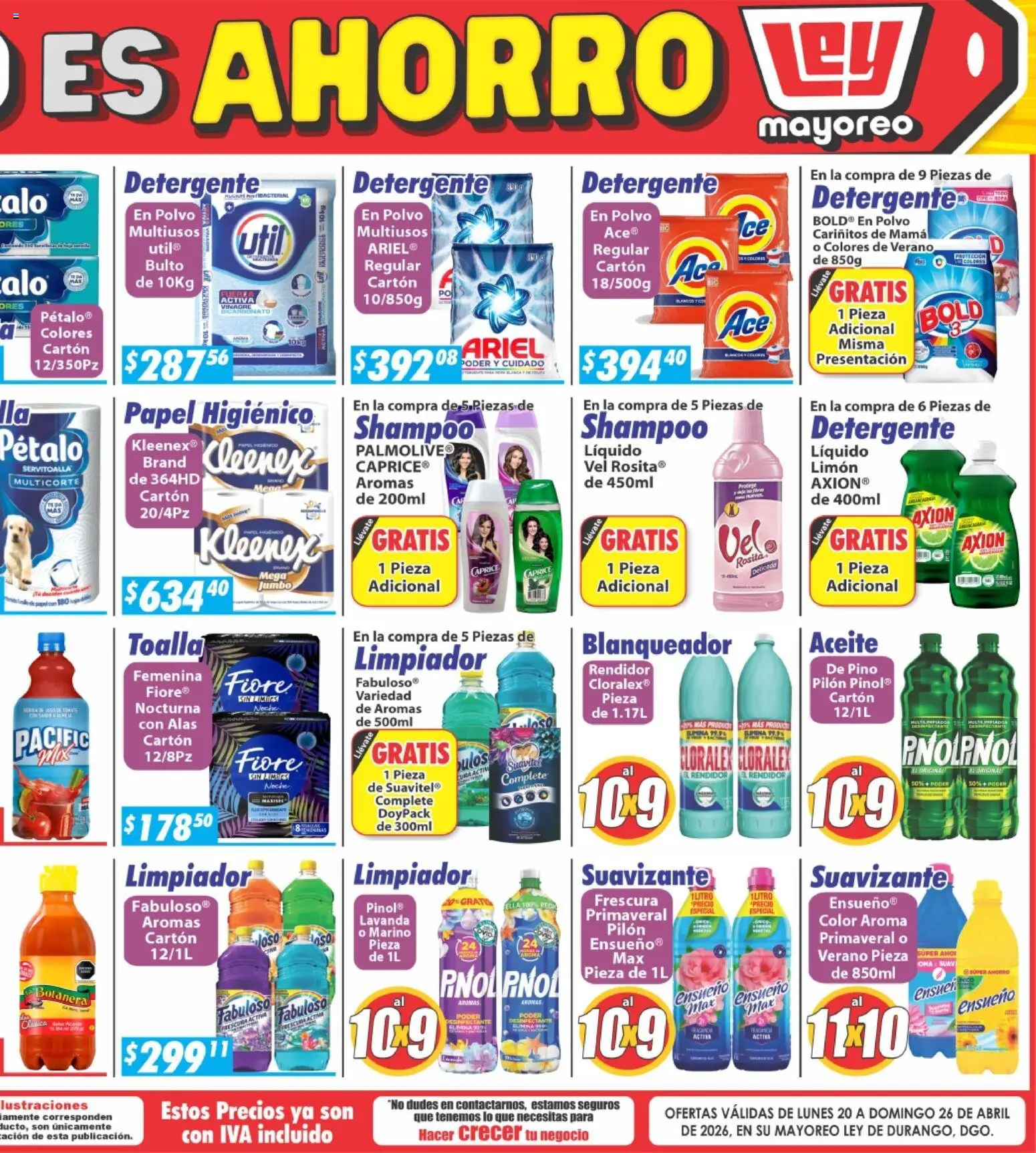 Nuevas ofertas de Casa Ley válidas en toda la República Mexicana desde el 20.04.2026. ¡Encuentra las mejores ofertas en Casa Ley folleto! | Página: 4 | Productos: Vinagre, Suavizante, Toalla, Polvo