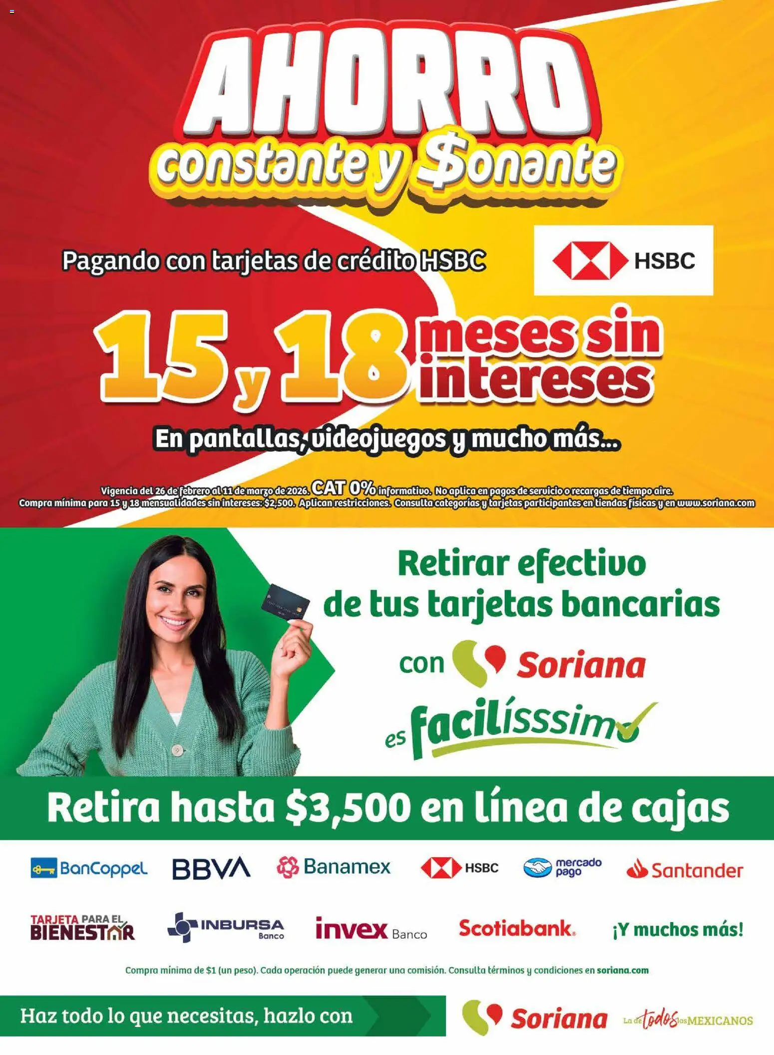 Nuevas ofertas de Soriana válidas en toda la República Mexicana desde el 26.02.2026. ¡Encuentra las mejores ofertas en Soriana - Pesito Valedor Mercado: Coah, Dur, NL, SLP, Tamps, Zac! | Página: 23 | Productos: Banco