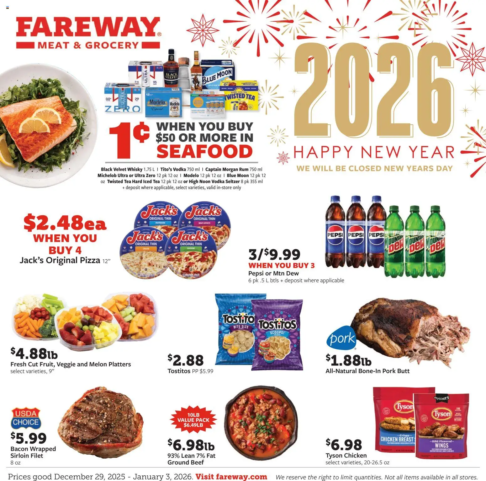 Fareway Weekly Ad - valid from 29.12.2025 | Page: 1 | Products: Pizza, Pork, Tea, Beef