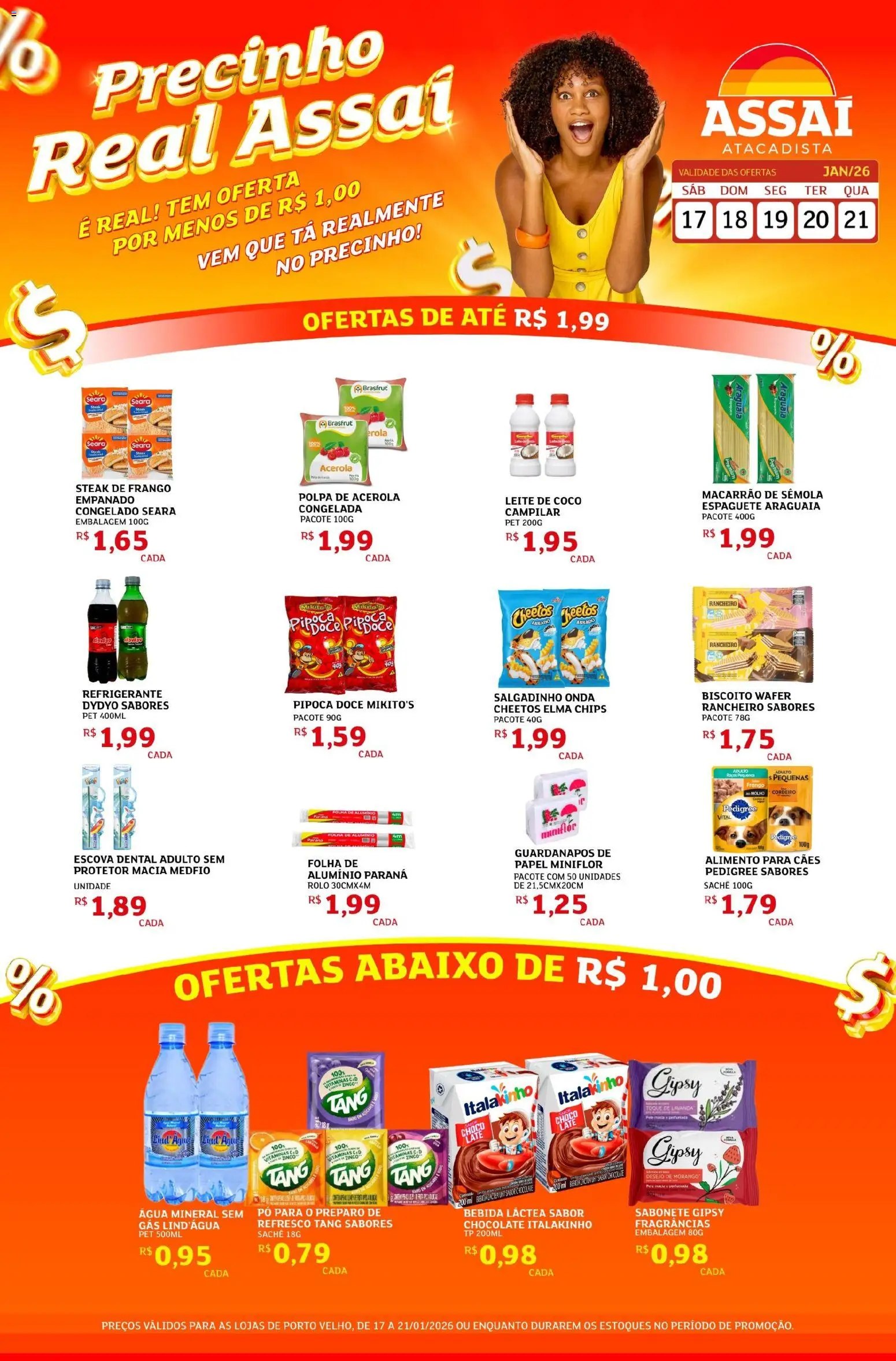 Assaí Atacadista Folheto - válido de 17.01.2026 | Página: 1 | Produtos: Biscoito, Elma Chips, Leite, Sabonete