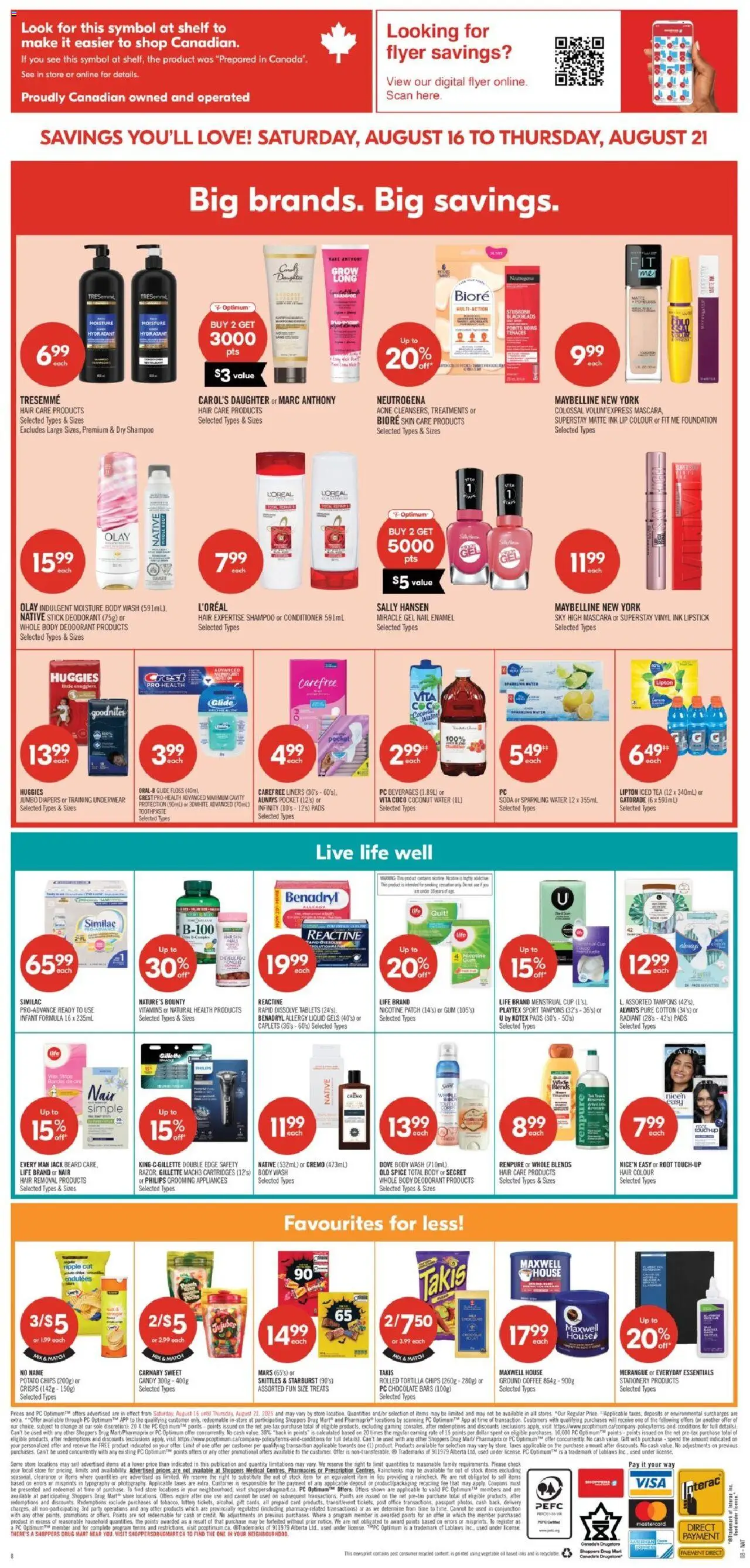Shoppers flyer valid from 16.08.2025 | Page: 20 | Products: PC, Shampoo, Deodorant, Oil