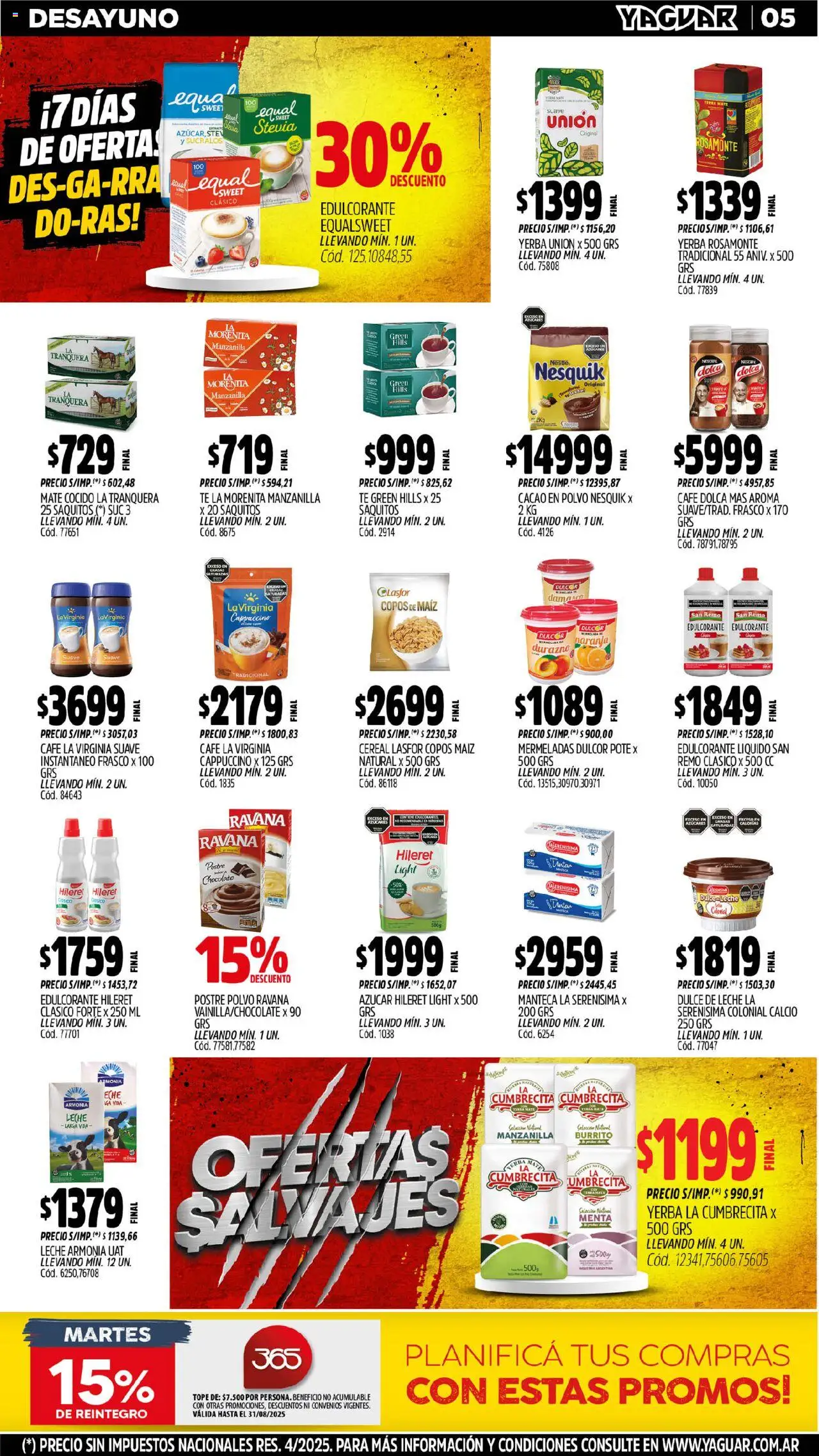 Yaguar - José C. Paz │ válido desde el 04.08.2025 | Página: 5 | Productos: Copos, Yerba, Dulce de leche, Café