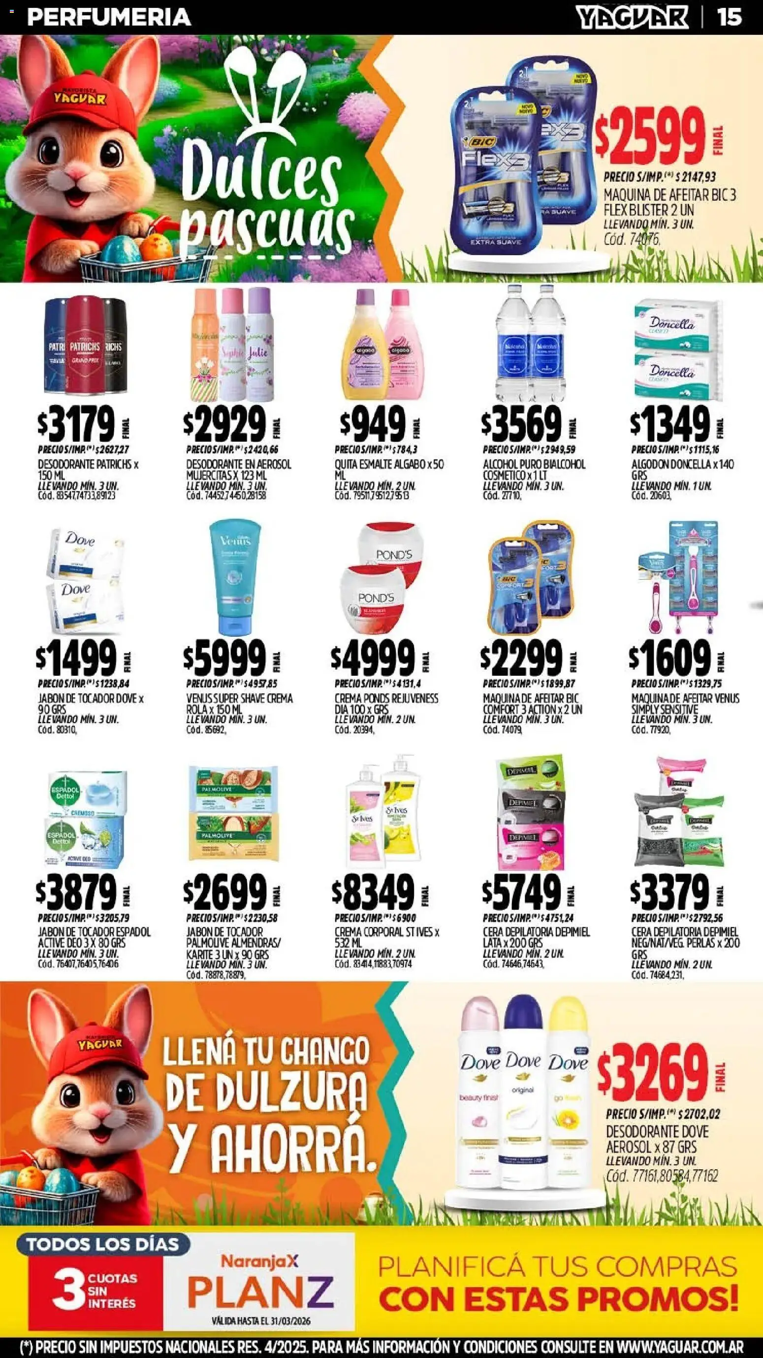 Yaguar - Oferta Semanal Chaco │ válido desde el 16.03.2026 | Página: 15 | Productos: Algodón, Maquina de afeitar, Jabón, Crema