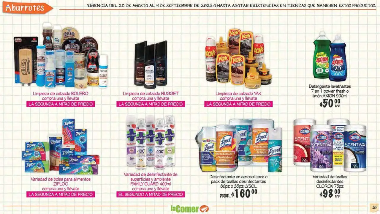 Nuevas ofertas de La Comer válidas en toda la República Mexicana desde el 20.08.2025. ¡Encuentra las mejores ofertas en La Comer folleto! | Página: 30 | Productos: Sandwichera, Bolsa, Desinfectante, Toallas