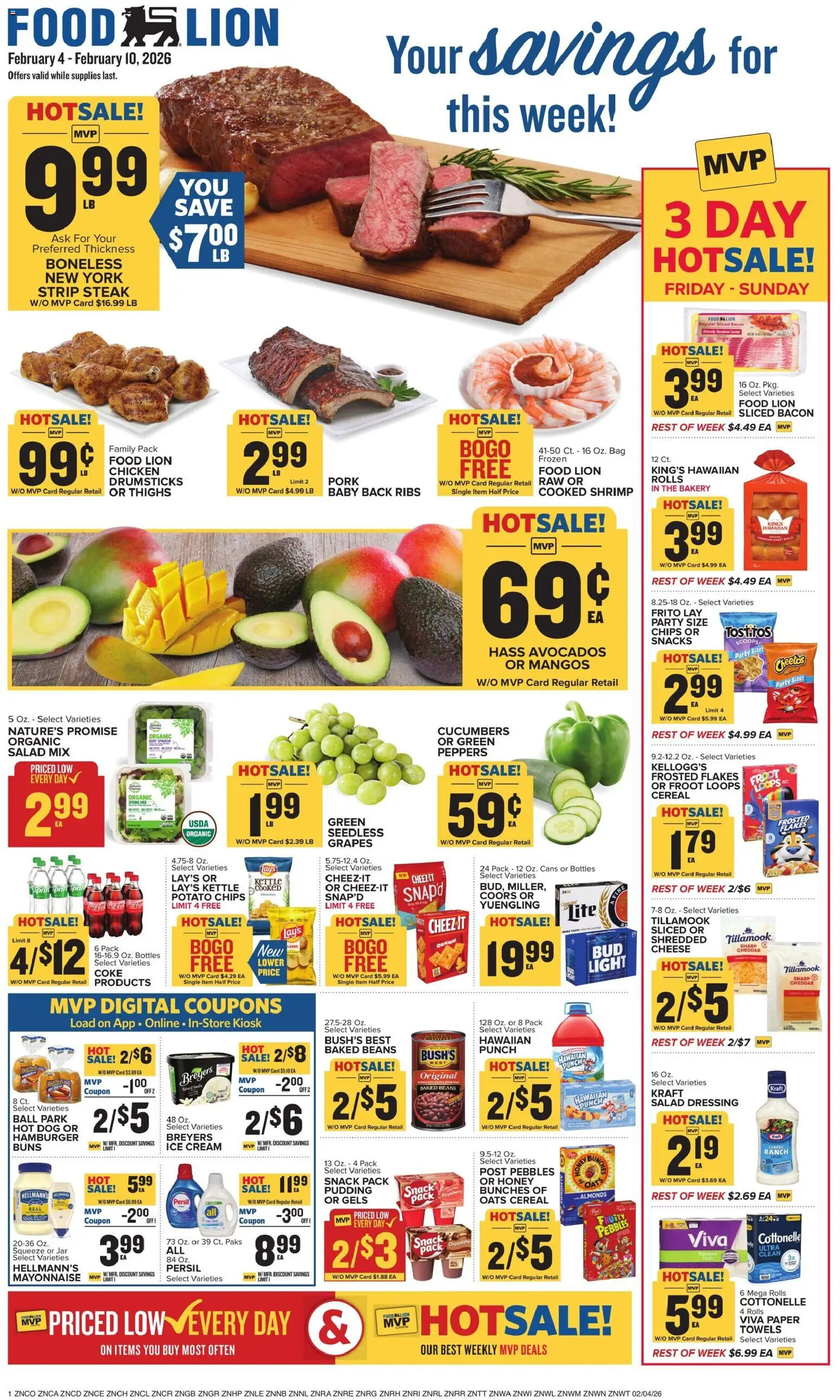 Food Lion Weekly Ad - valid from 04.02.2026 | Page: 1 | Products: Chips, Cream, Salad, Kettle