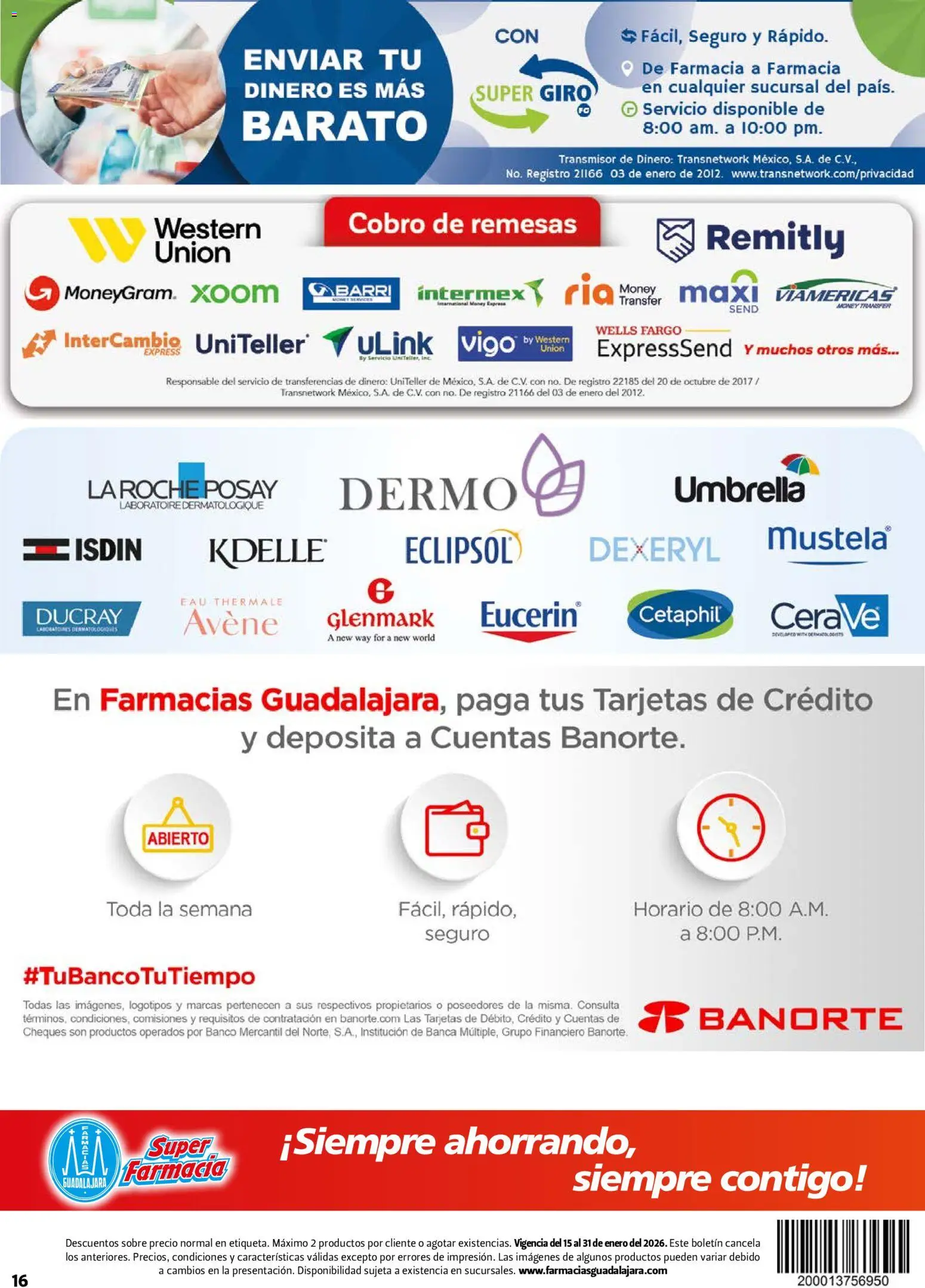 Nuevas ofertas de Farmacia Guadalajara válidas en toda la República Mexicana desde el 15.01.2026. ¡Encuentra las mejores ofertas en Farmacia Guadalajara catálogo! | Página: 16 | Productos: Banco, Sobre