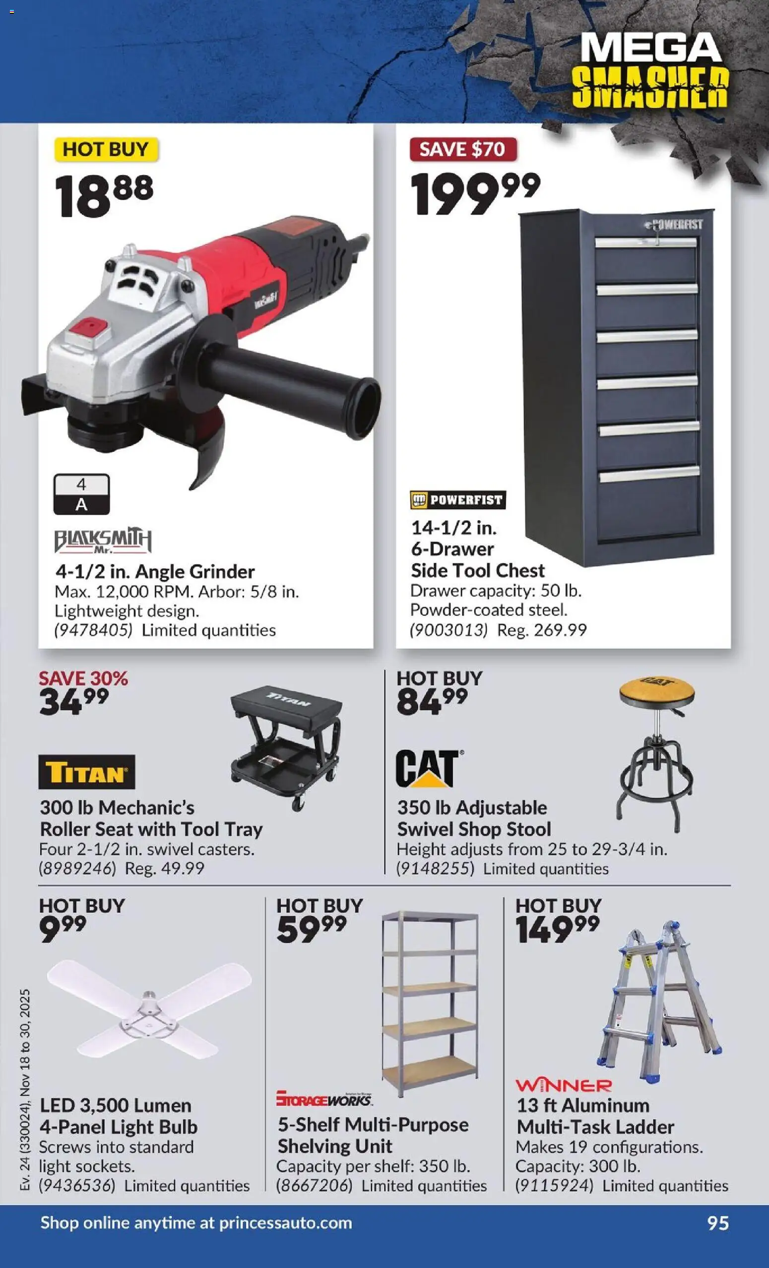 Princess Auto flyer valid from 18.11.2025 | Page: 108 | Products: Grinder, Shelf