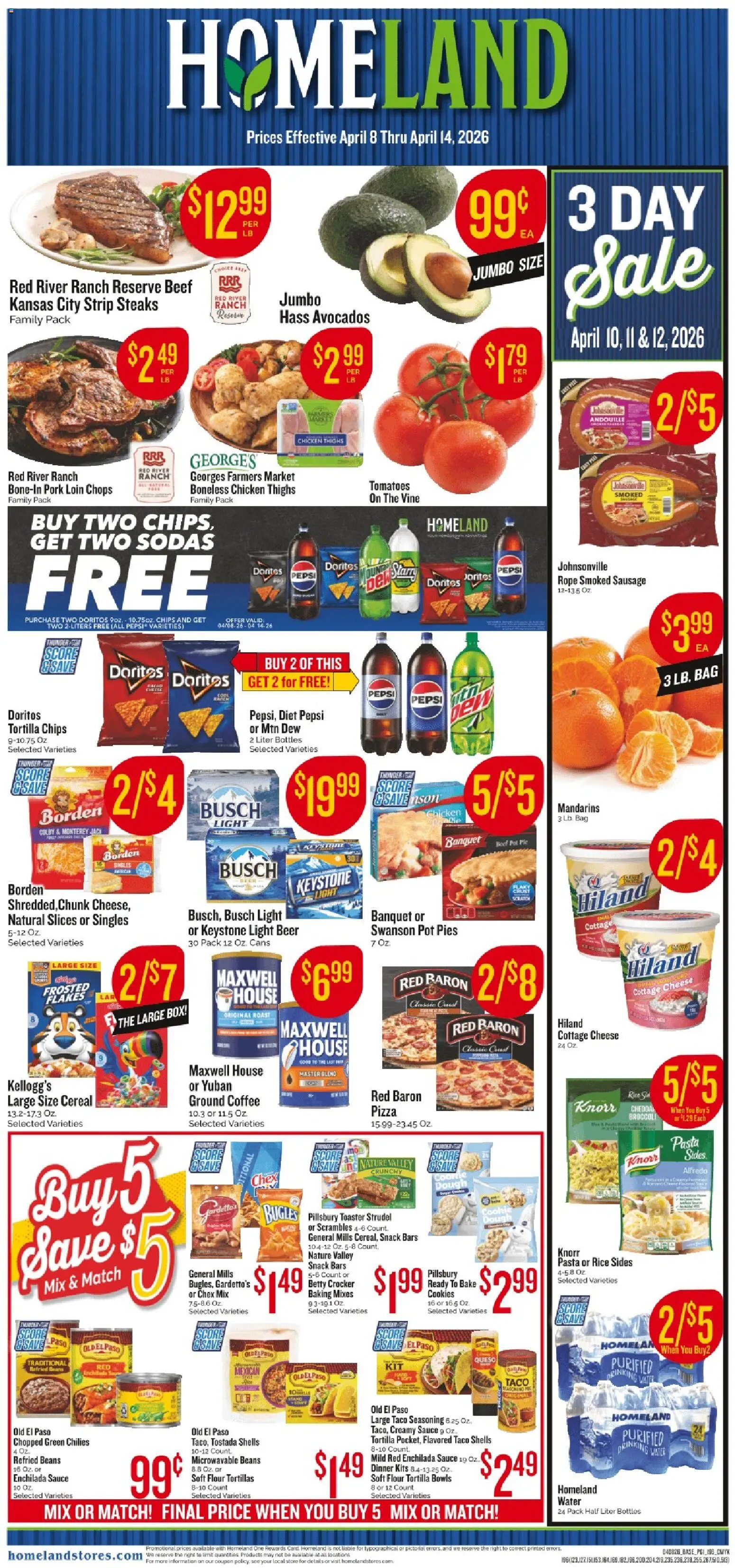 Homeland Weekly Ad - valid from 08.04.2026 | Page: 1 | Products: Box, Pork, Tomatoes, Sausage