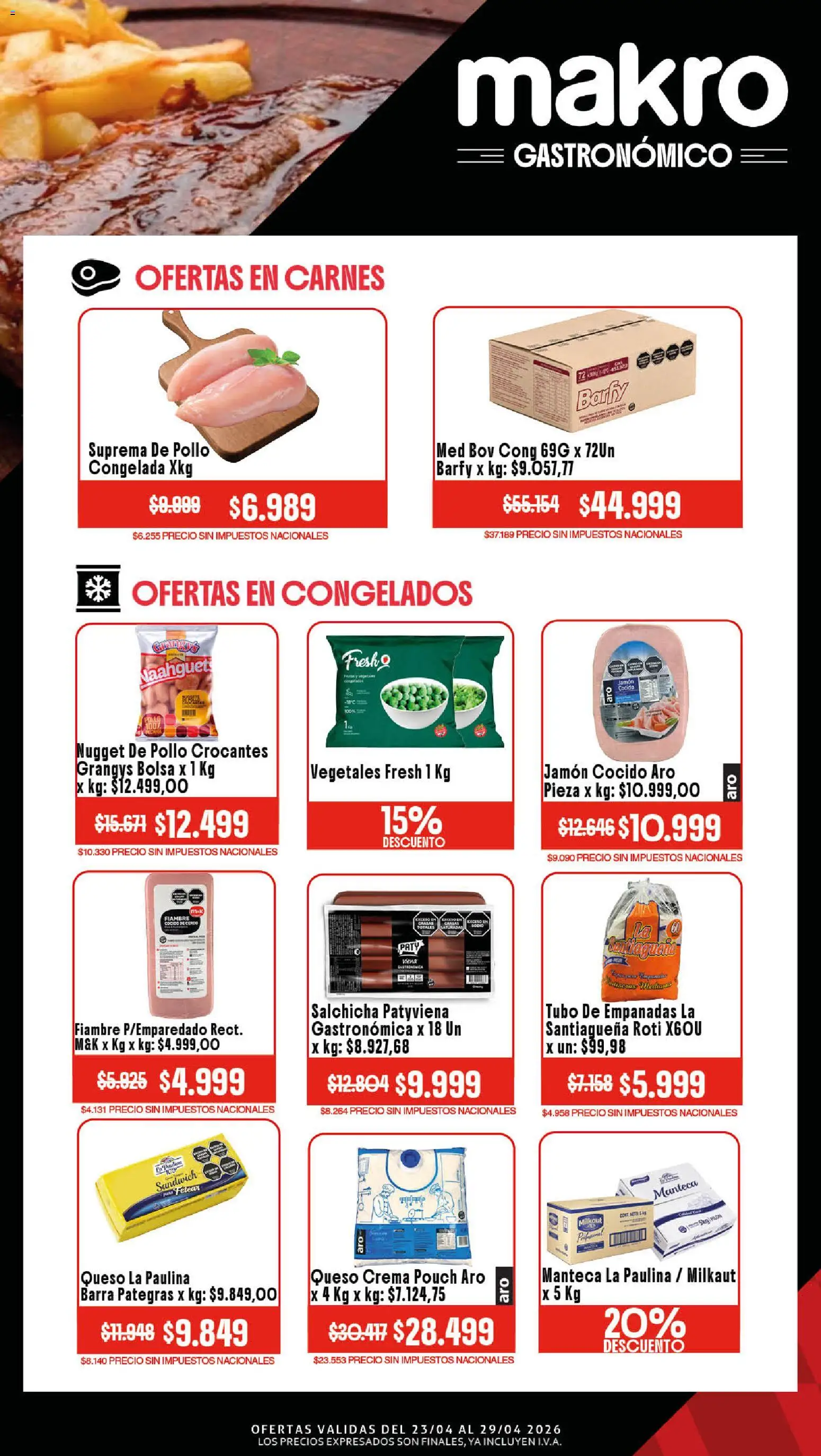 Makro Ofertas GASTRONÓMICO │ válido desde el 23.04.2026 | Página: 2 | Productos: Pollo, Jamón cocido, Manteca, Crema