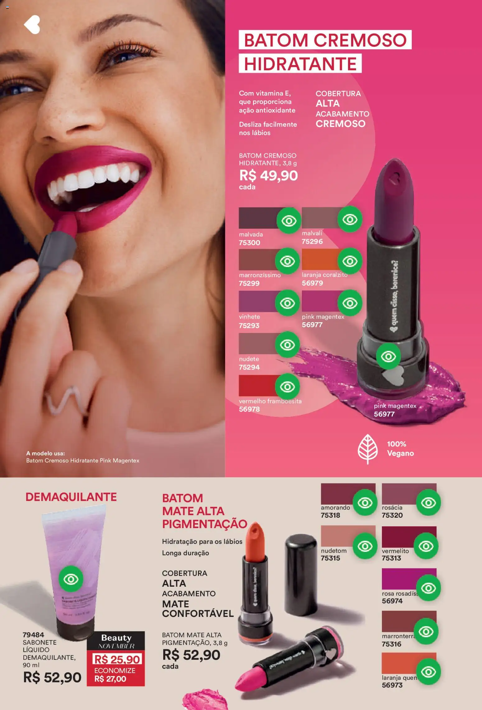 O Boticário Folheto - válido de 03.11.2025 | Página: 98 | Produtos: Batom, Demaquilante, Sabonete