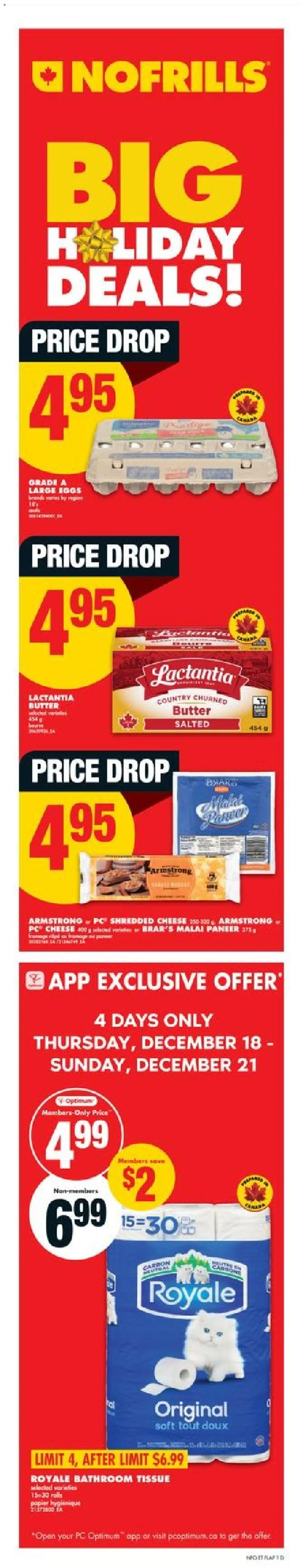 No Frills flyer valid from 18.12.2025 | Page: 1 | Products: PC, Butter, Cheese, Eggs