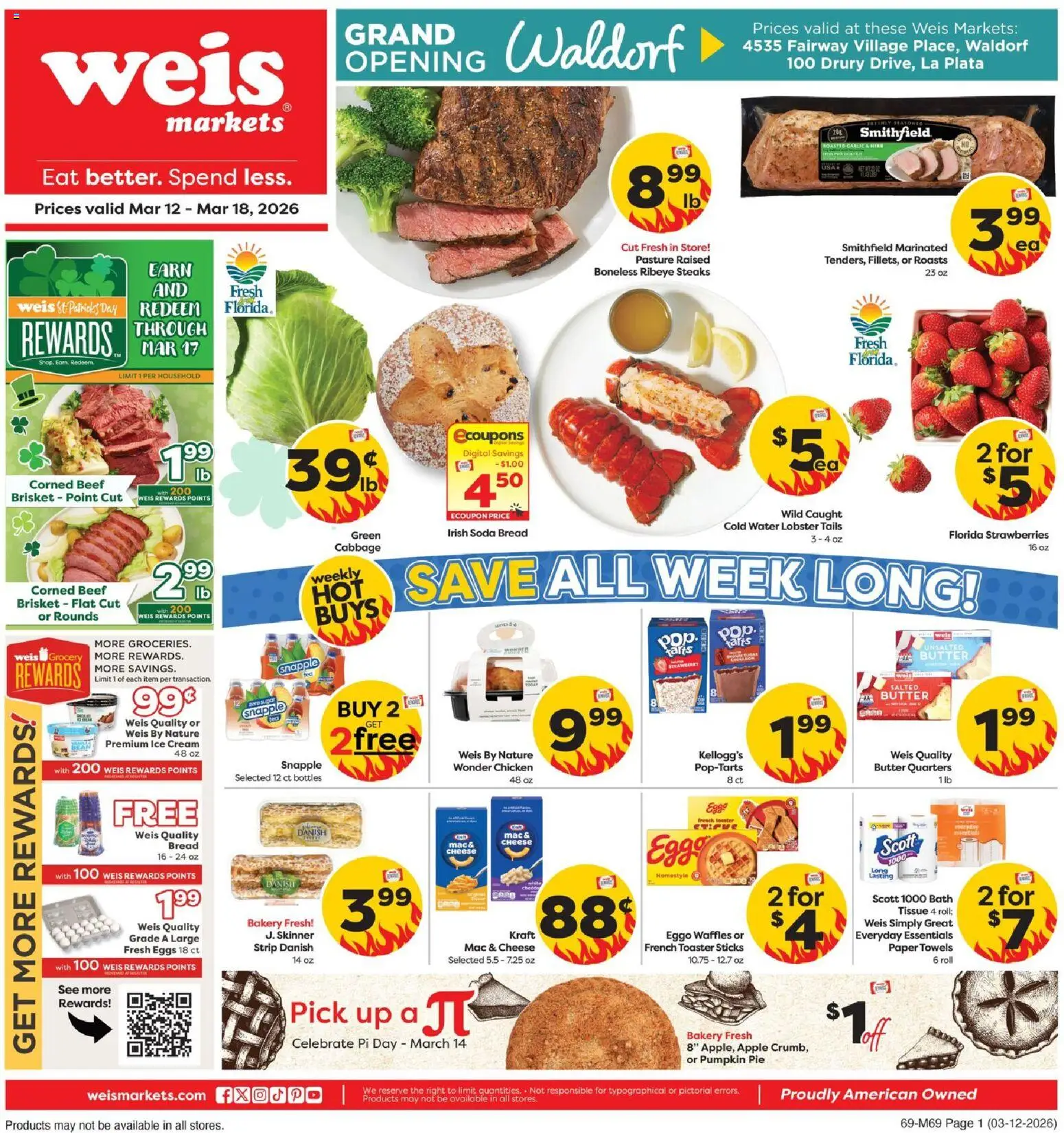 Weis Grand Opening Waldorf - valid from 12.03.2026 | Page: 1 | Products: Bread, Strawberries, Pumpkin Pie, Cabbage