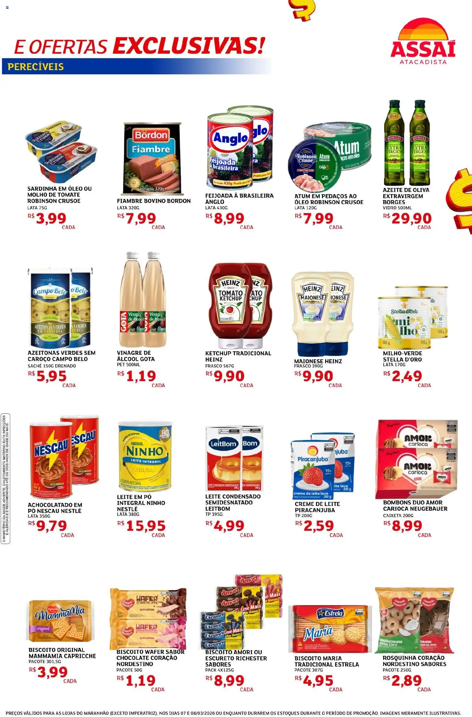 Assaí Atacadista Folheto - válido de 07.03.2026 | Página: 3 | Produtos: Molho de tomate, Vinagre, Sardinha, Leite em pó