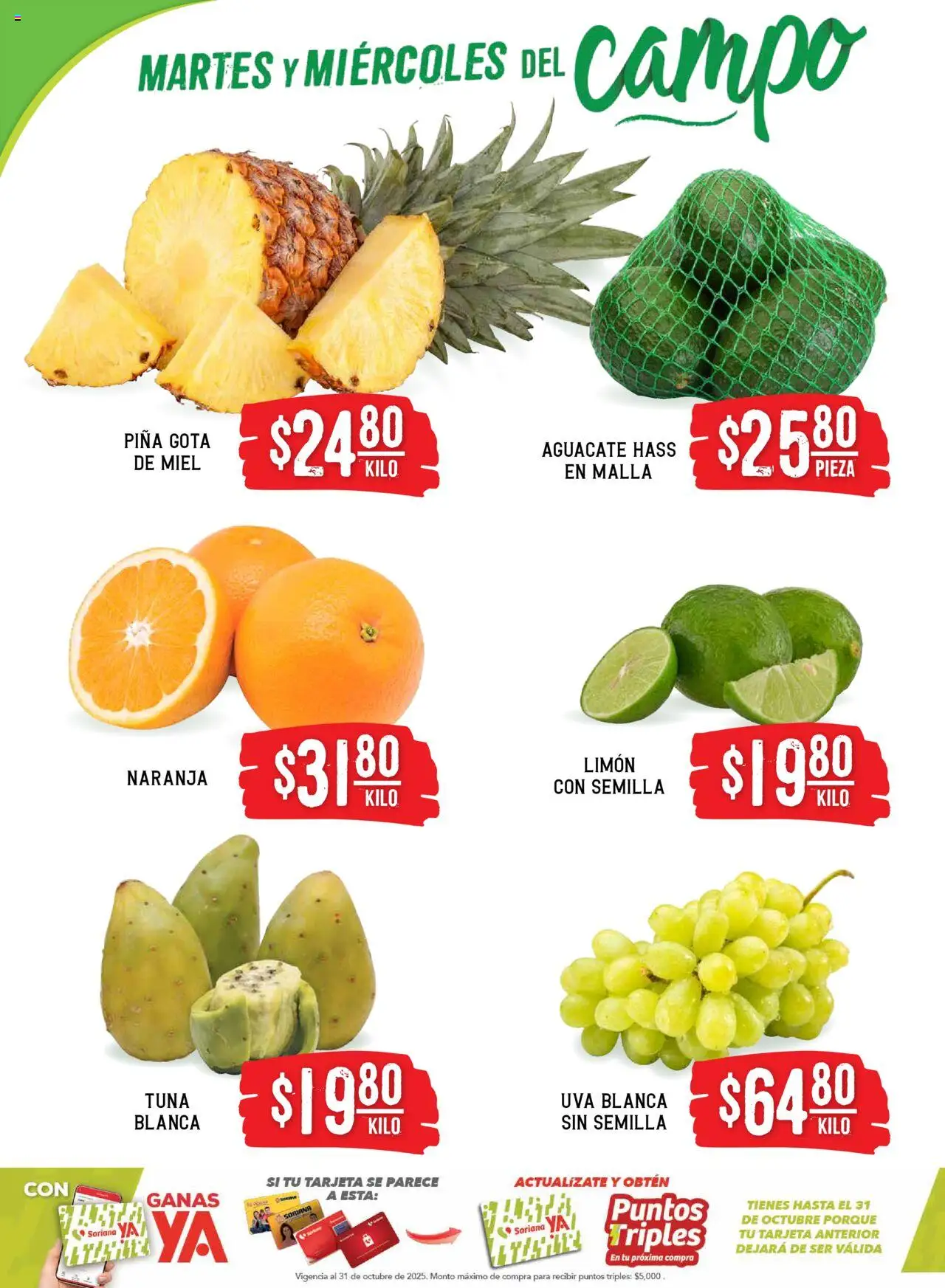Nuevas ofertas de Soriana válidas en toda la República Mexicana desde el 16.09.2025. ¡Encuentra las mejores ofertas en Soriana - Martes y Miércoles del Campo Híper: Saltillo! | Página: 2 | Productos: Limón, Uva, Piña, Malla