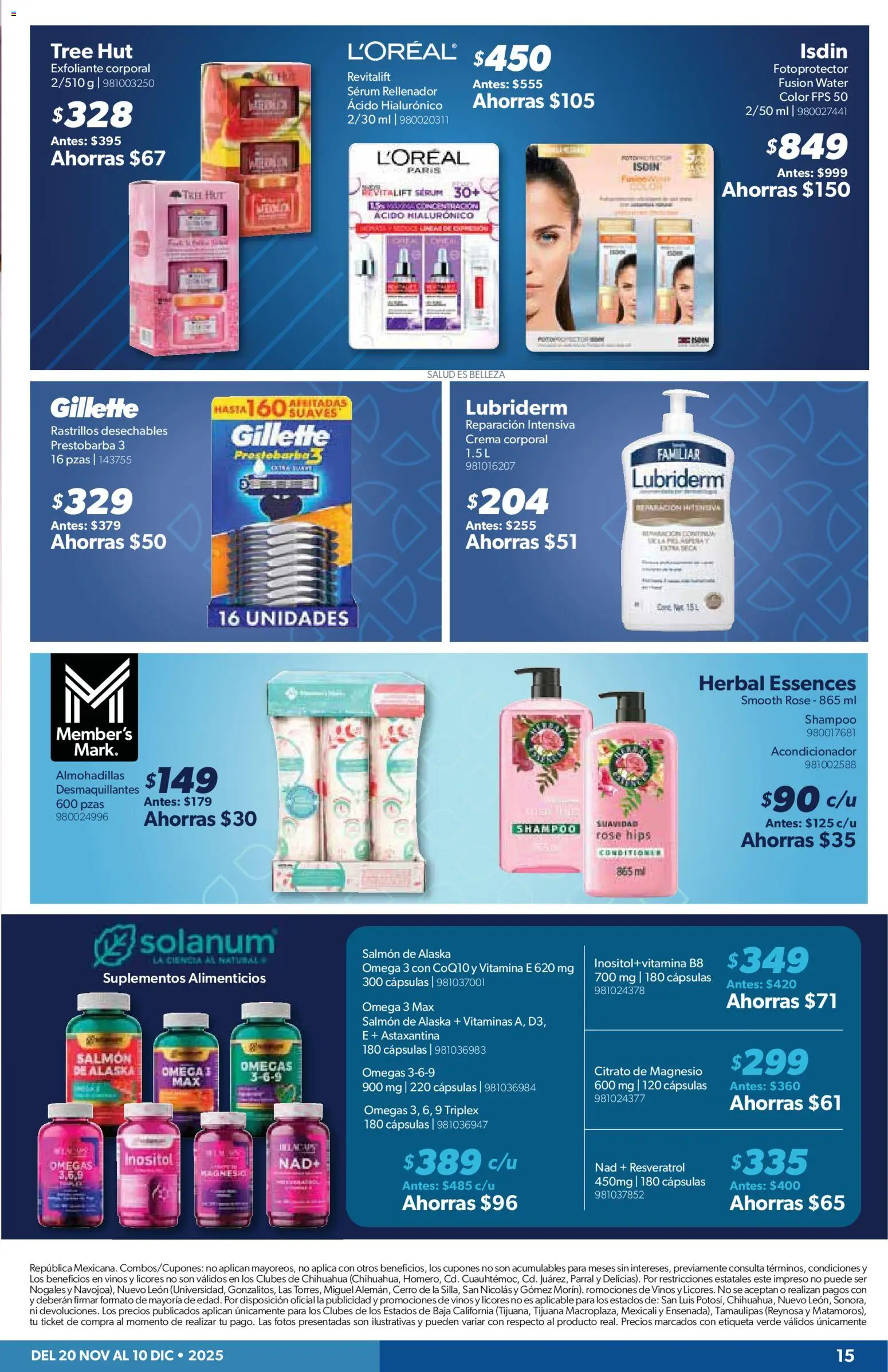 Nuevas ofertas de Sam's Club válidas en toda la República Mexicana desde el 20.11.2025. ¡Encuentra las mejores ofertas en Sam's Club catálogo Frontera! | Página: 15 | Productos: Crema, Exfoliante corporal, Vitaminas, Acondicionador