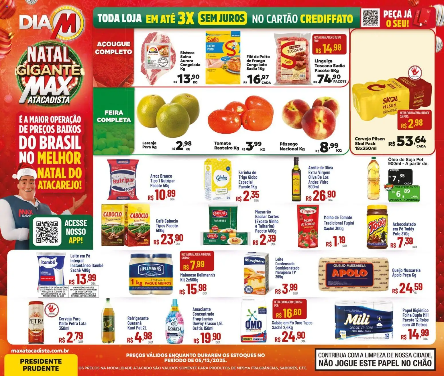 Max Atacadista Folheto - válido de 05.12.2025 | Página: 1 | Produtos: Pêssego, Talharim, Sabão em pó, Maionese