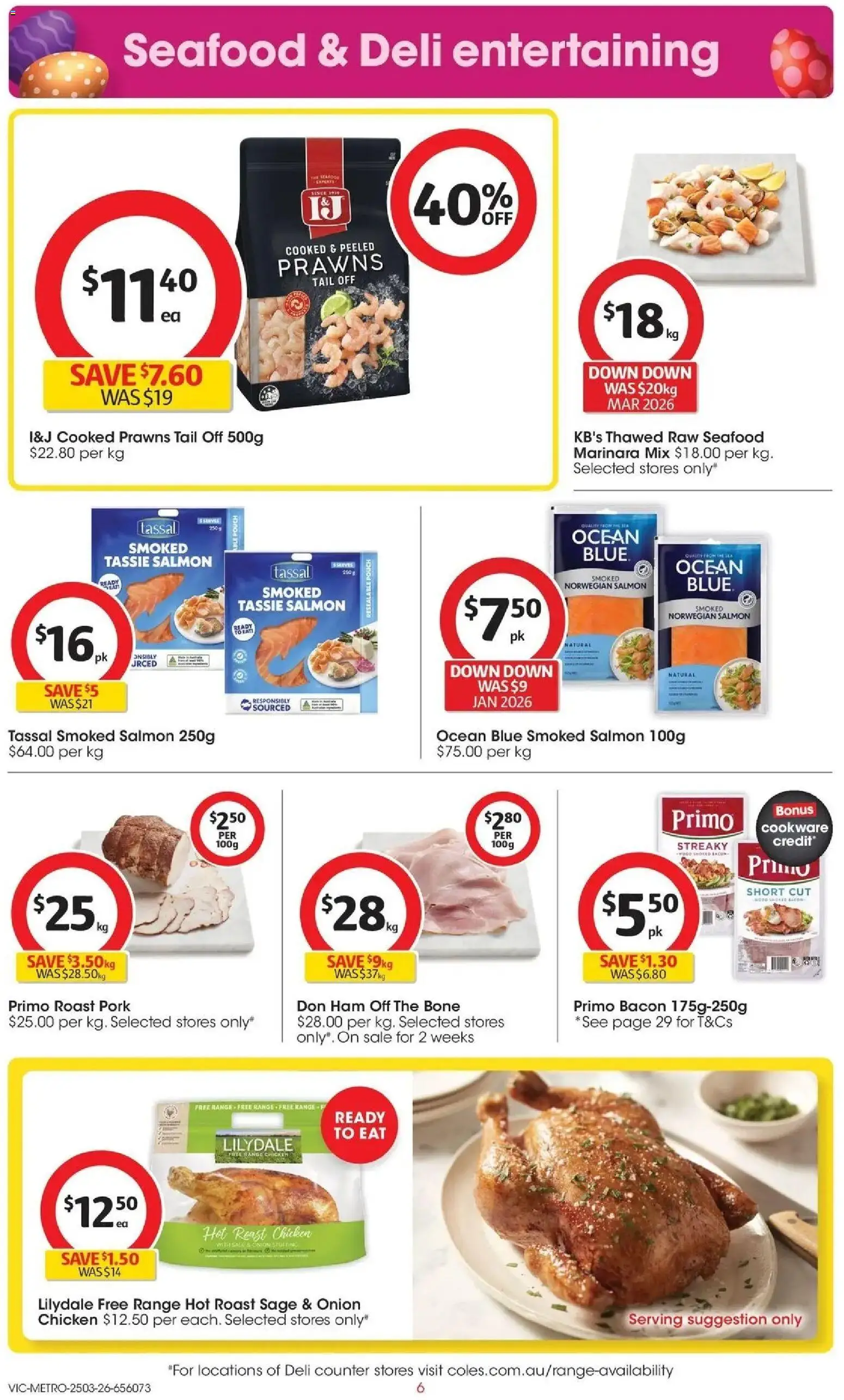 Coles catalogue - valid from 25.03.2026 | Page: 6 | Products: Bacon, Ham, Pork, Salmon