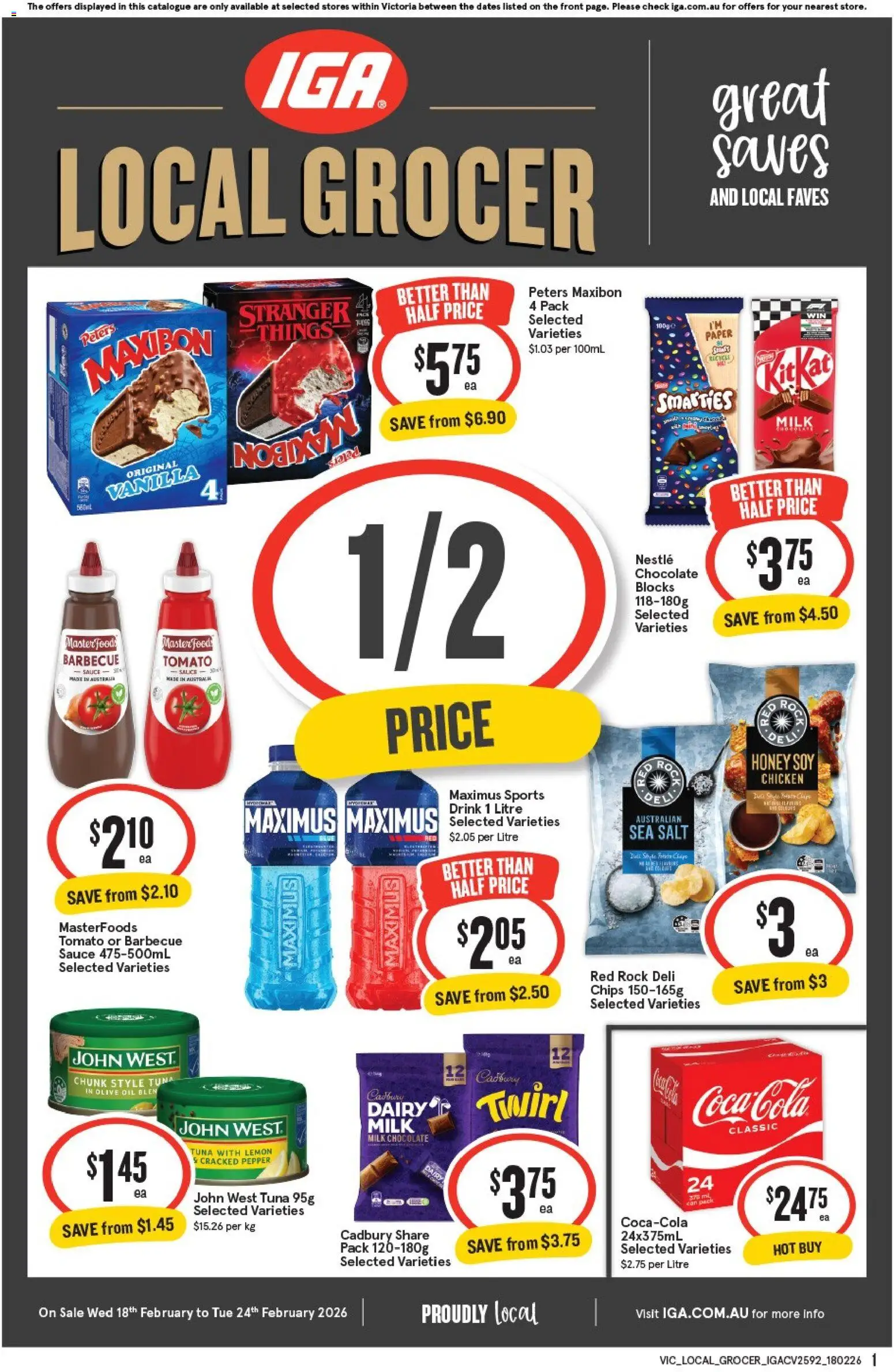 IGA catalogue - valid from 18.02.2026 | Page: 1 | Products: Dairy, Chips, Salt, Pepper