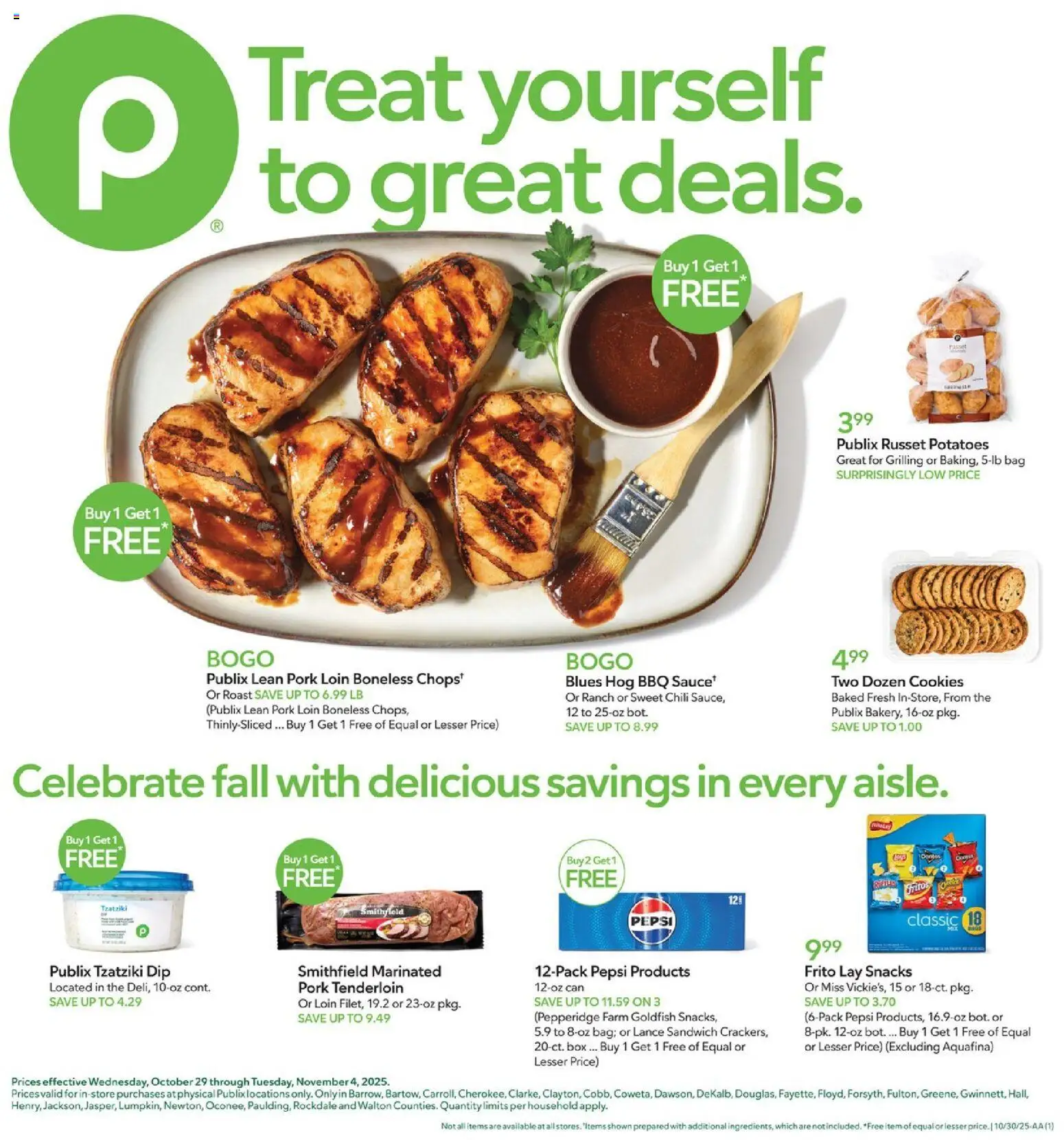 Publix Leaflet - valid from 29.10.2025 | Page: 1 | Products: Box, Pork, Cookies, Potatoes
