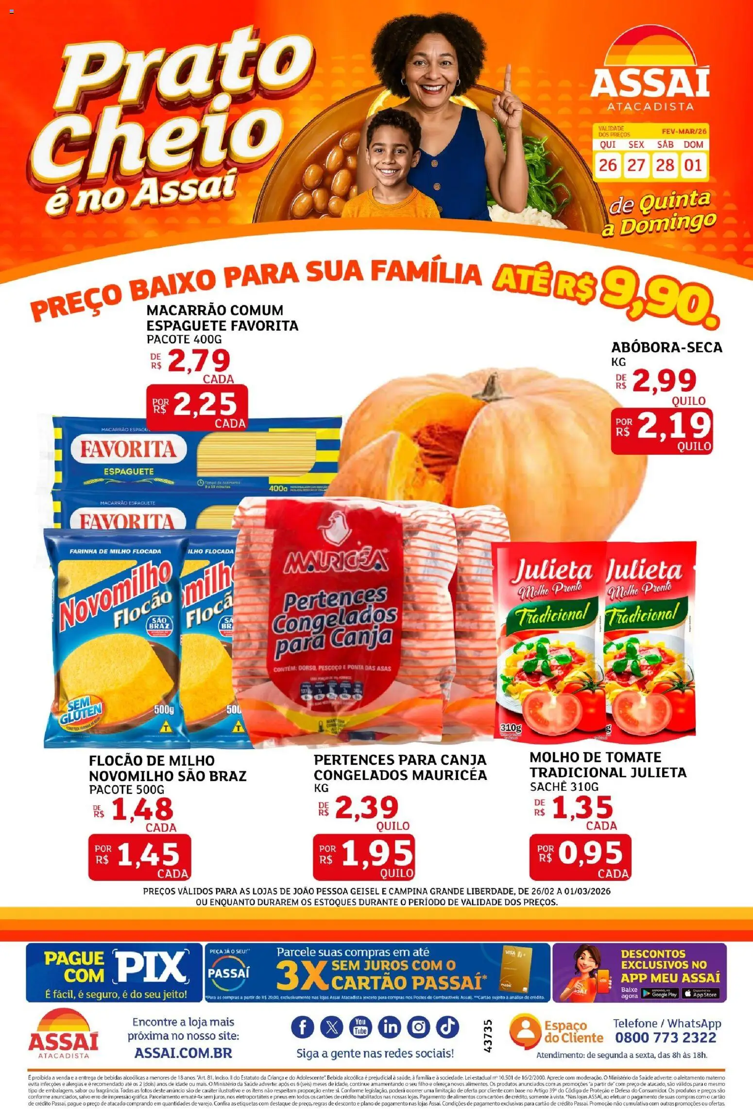 Assaí Atacadista Folheto - válido de 26.02.2026 | Página: 1 | Produtos: Pneus, Macarrão, Bebida, Telefone