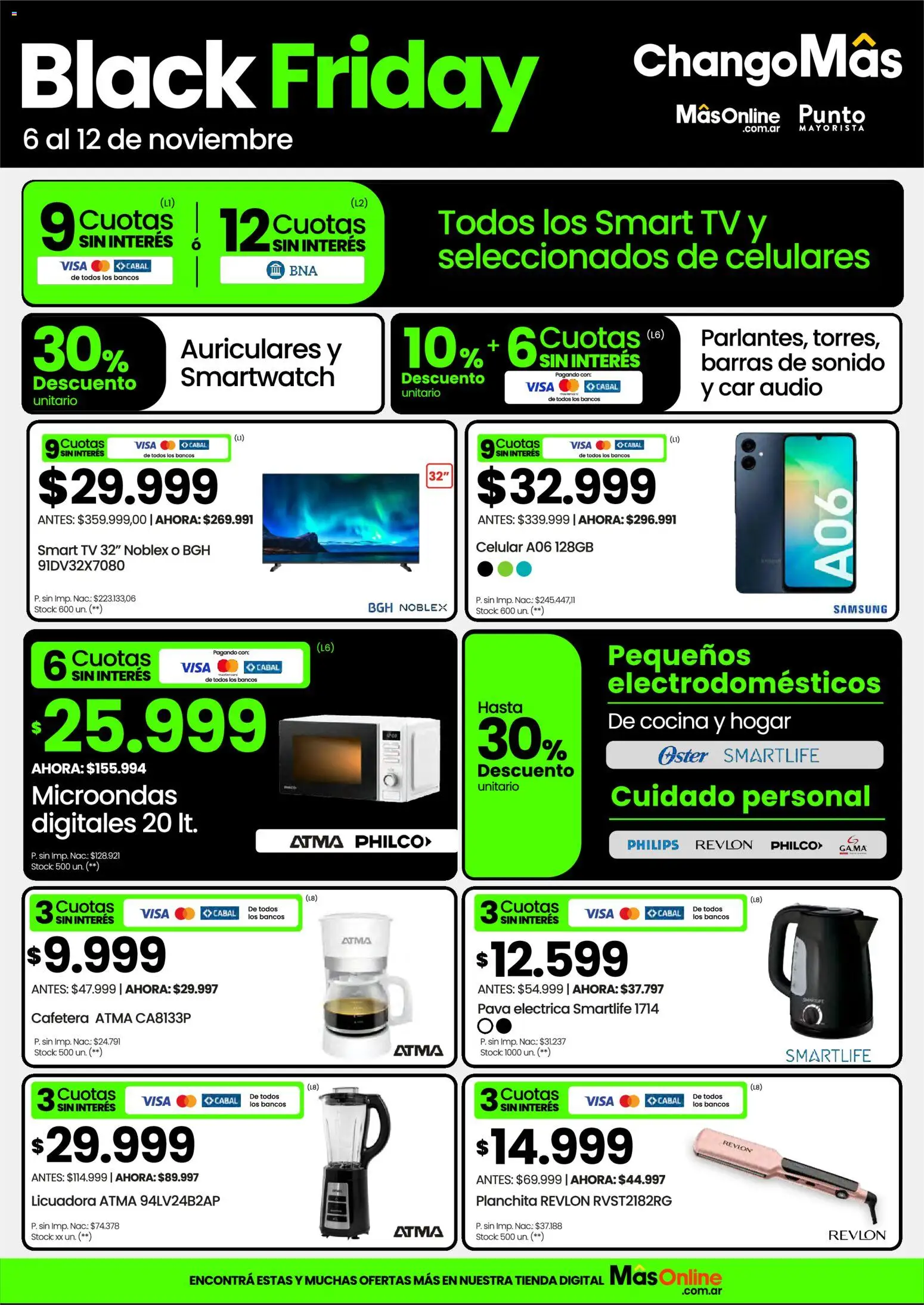 Changomas Black Friday │ válido desde el 06.11.2025 | Página: 2 | Productos: Auriculares, Cafetera, Pava, Licuadora