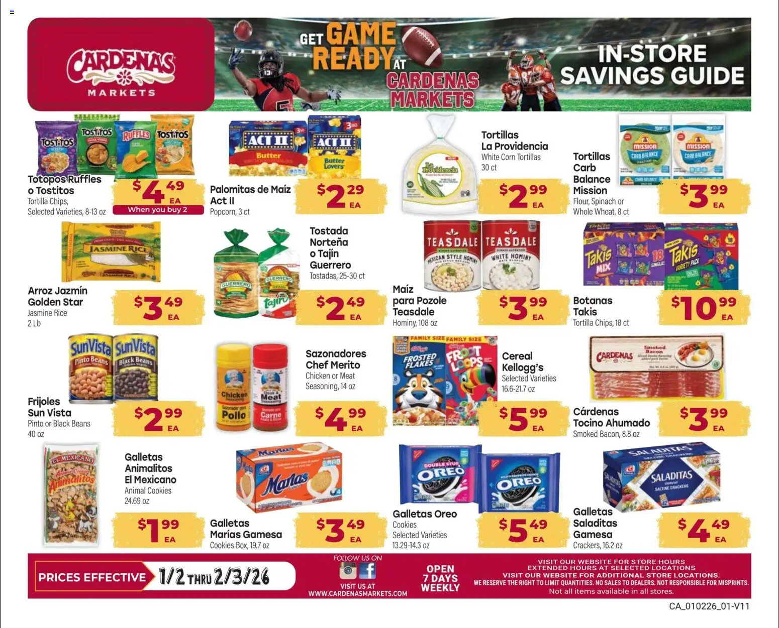 Cardenas In-Store Flyer - valid from 02.01.2026 | Page: 1 | Products: Corn, Rice, Cookies, Game
